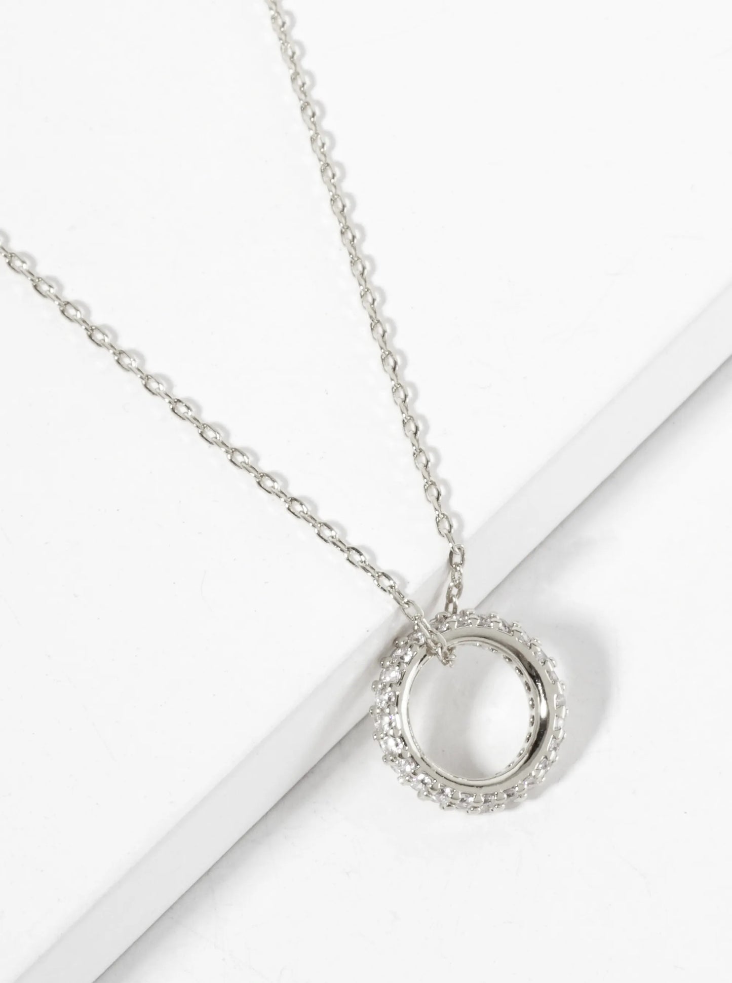 Pave-Set Cubic-Zirconia Growth Circle Pendant 18K-Gold-Dipped Necklace