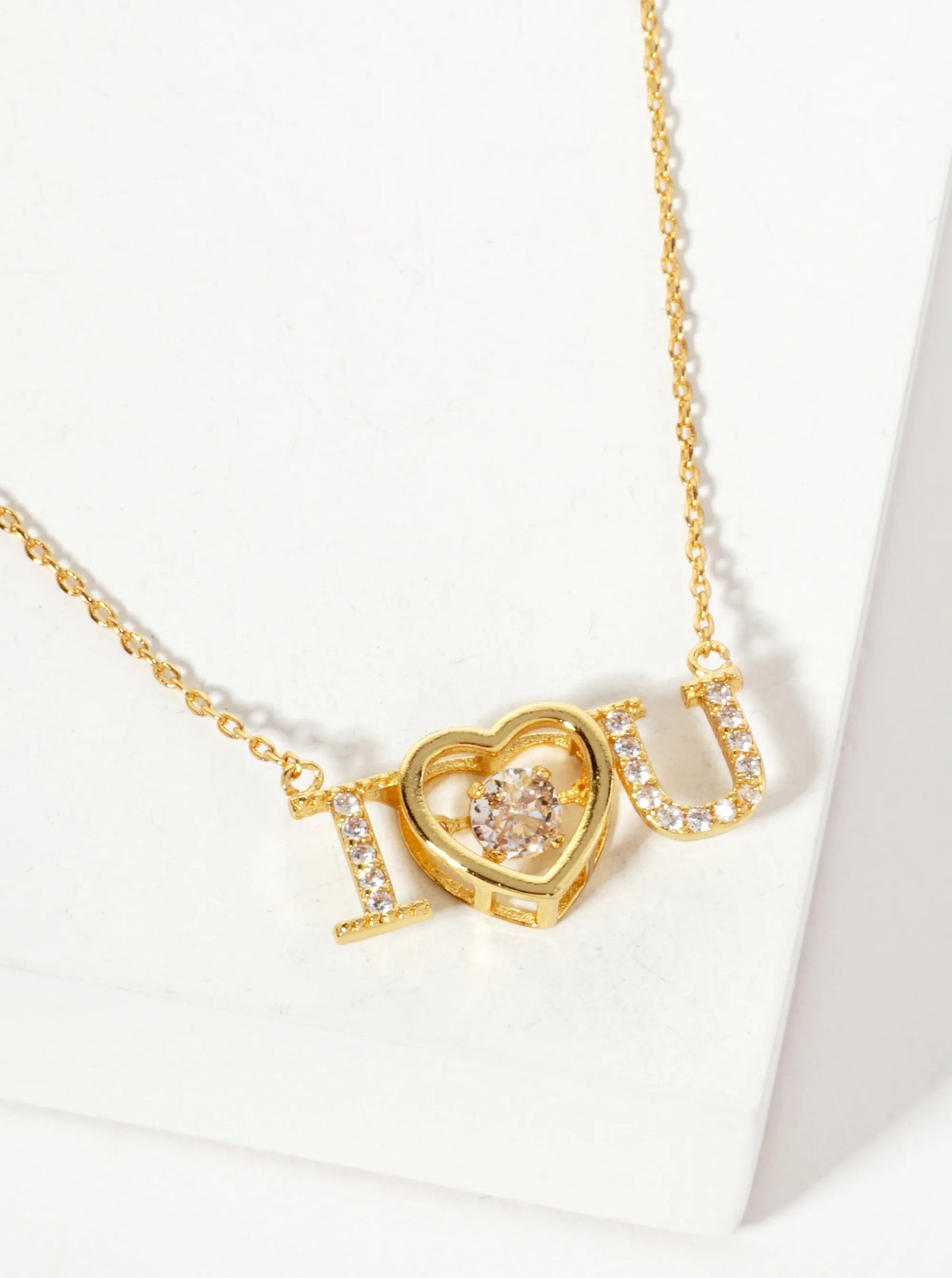 Pave-Set Cubic-Zirconia I-Love-You Heart Pendant 18K-Gold-Dipped Necklace
