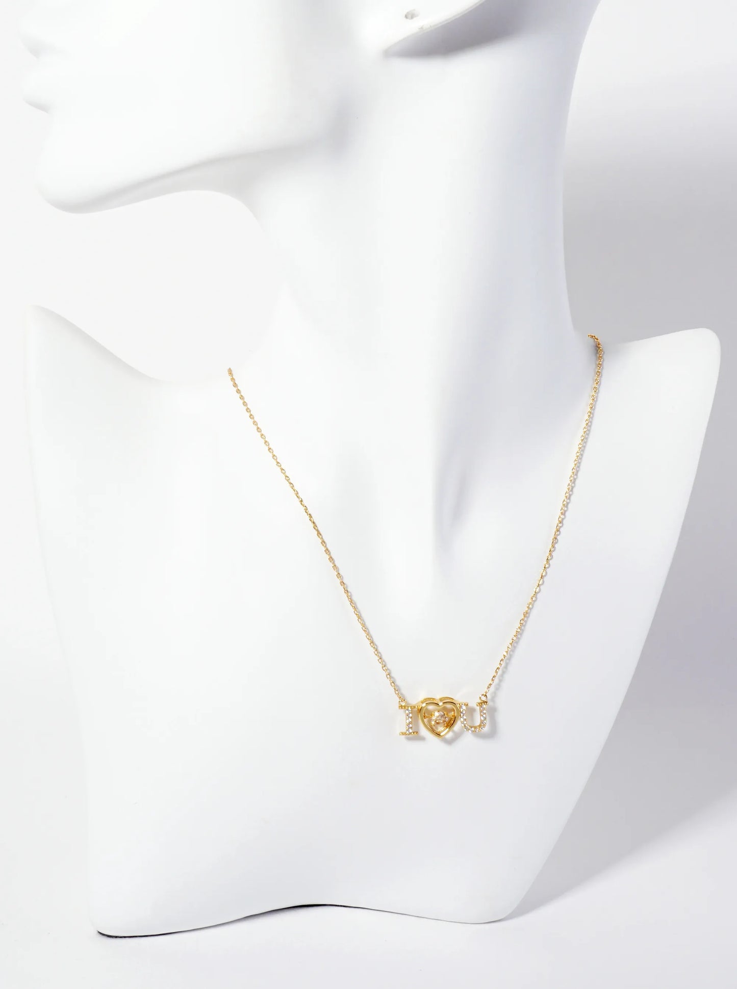 Pave-Set Cubic-Zirconia I-Love-You Heart Pendant 18K-Gold-Dipped Necklace