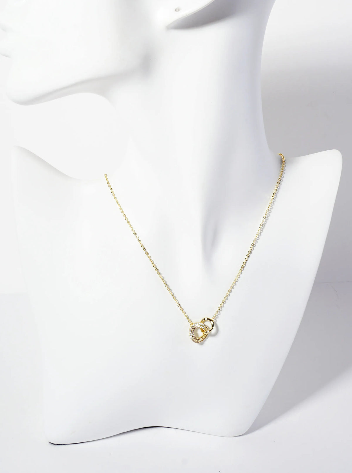 Pave-Set Cubic-Zirconia Interlocking Circles Pendant 18K-Gold-Dipped Necklace