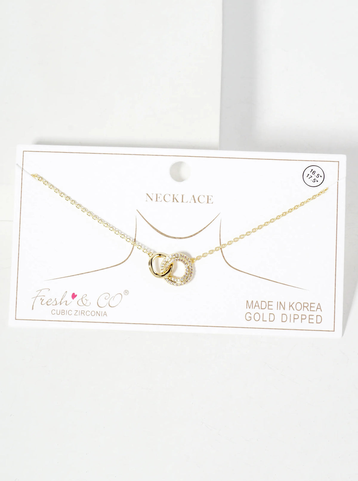 Pave-Set Cubic-Zirconia Interlocking Circles Pendant 18K-Gold-Dipped Necklace