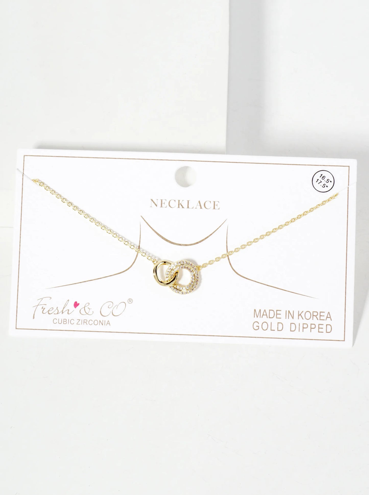 Pave-Set Cubic-Zirconia Interlocking Circles Pendant 18K-Gold-Dipped Necklace
