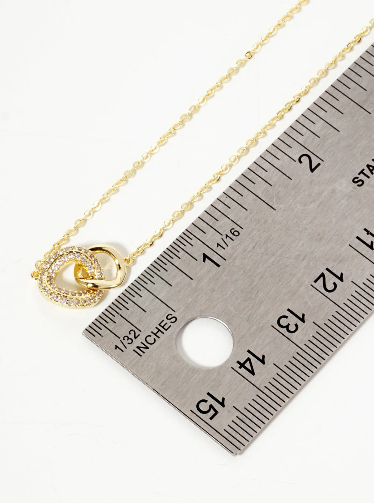 Pave-Set Cubic-Zirconia Interlocking Circles Pendant 18K-Gold-Dipped Necklace