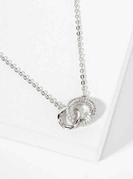 Pave-Set Cubic-Zirconia Interlocking Circles Pendant 18K-Gold-Dipped Necklace