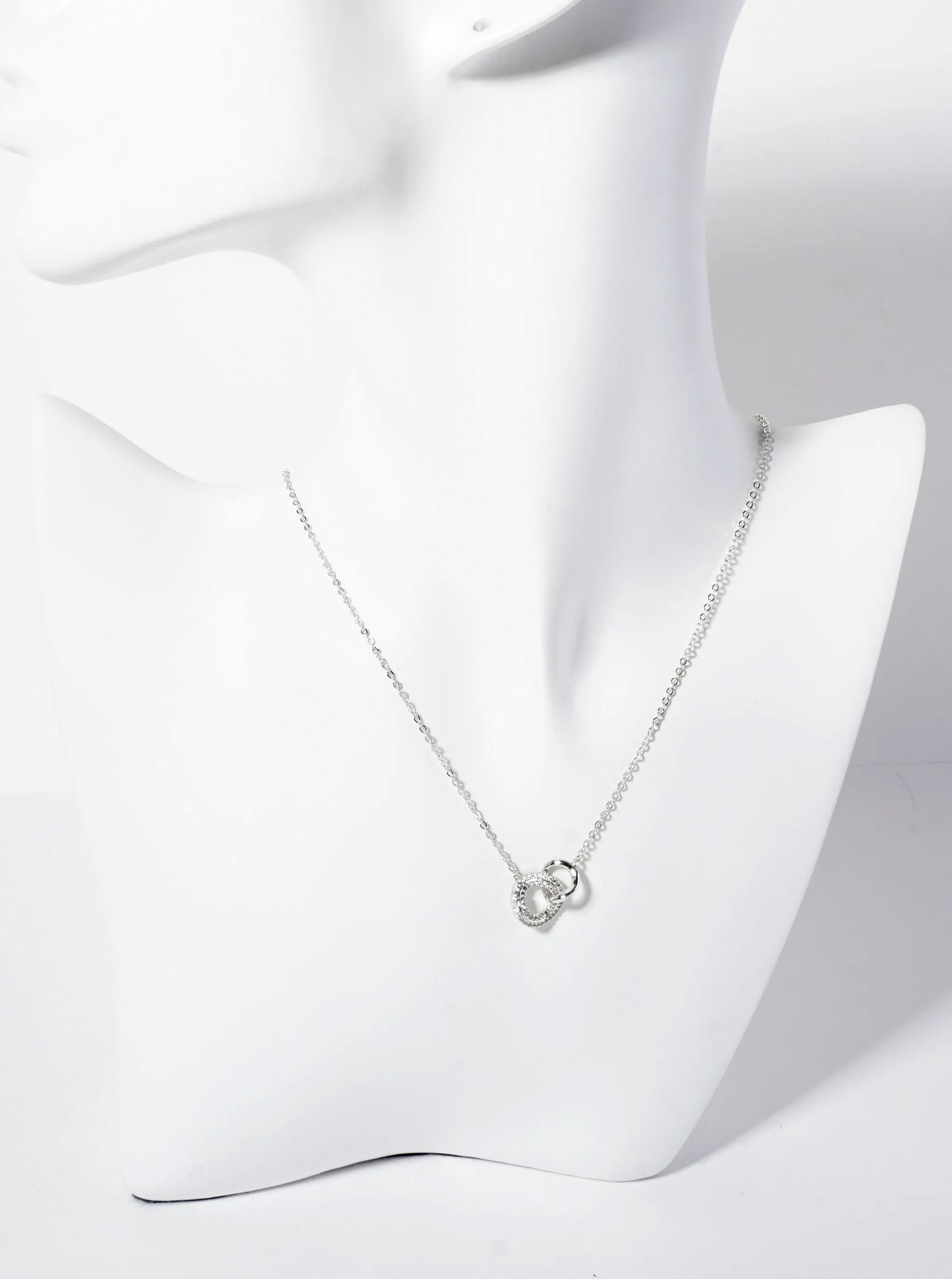 Pave-Set Cubic-Zirconia Interlocking Circles Pendant 18K-Gold-Dipped Necklace