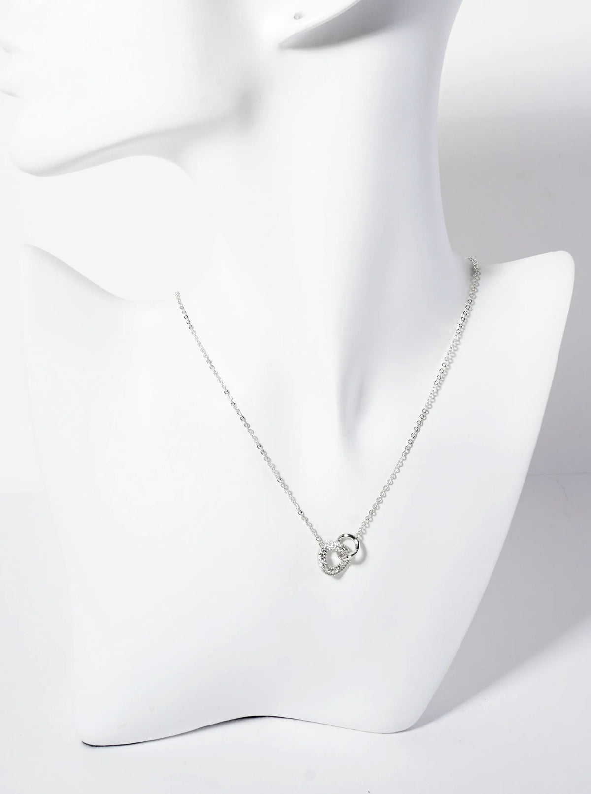 Pave-Set Cubic-Zirconia Interlocking Circles Pendant 18K-Gold-Dipped Necklace