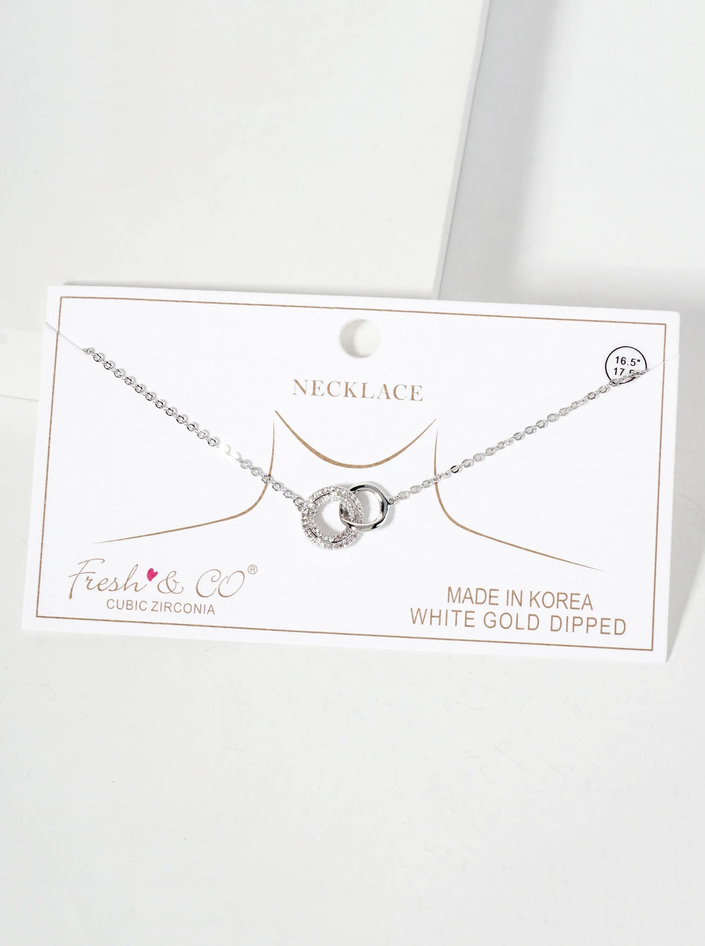 Pave-Set Cubic-Zirconia Interlocking Circles Pendant 18K-Gold-Dipped Necklace