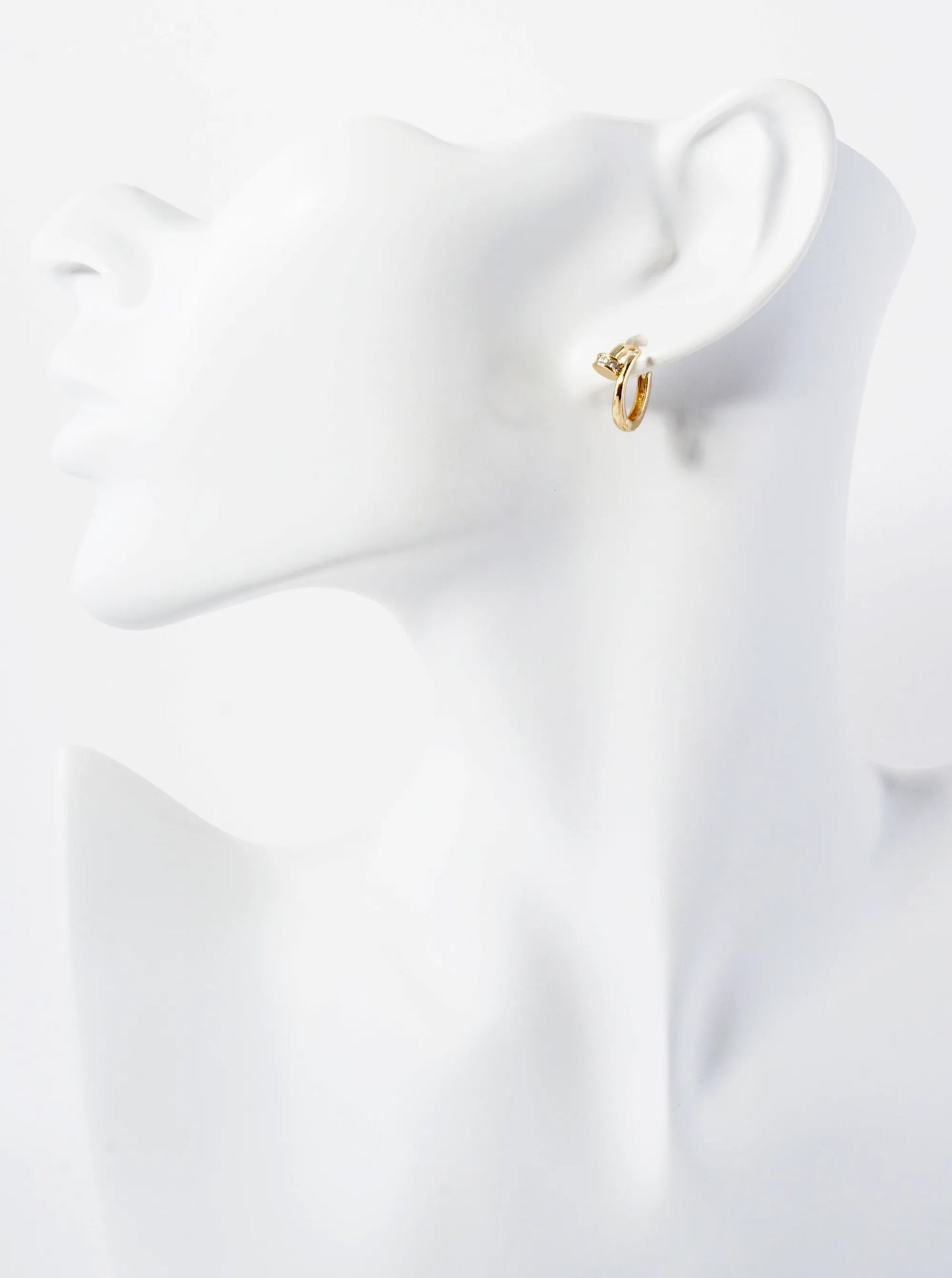 Pave-Set Cubic-Zirconia Nail Design 14K-Gold-Dipped 12mm Brass Huggie Hoop Earrings