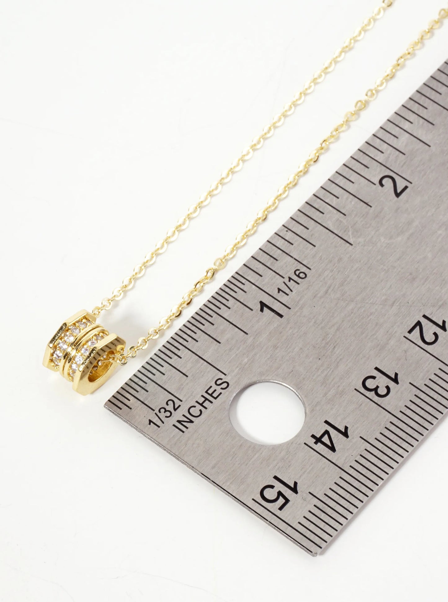 Pave-Set Cubic-Zirconia Octagon Wheel Charm Pendant 18K-Gold-Dipped Necklace