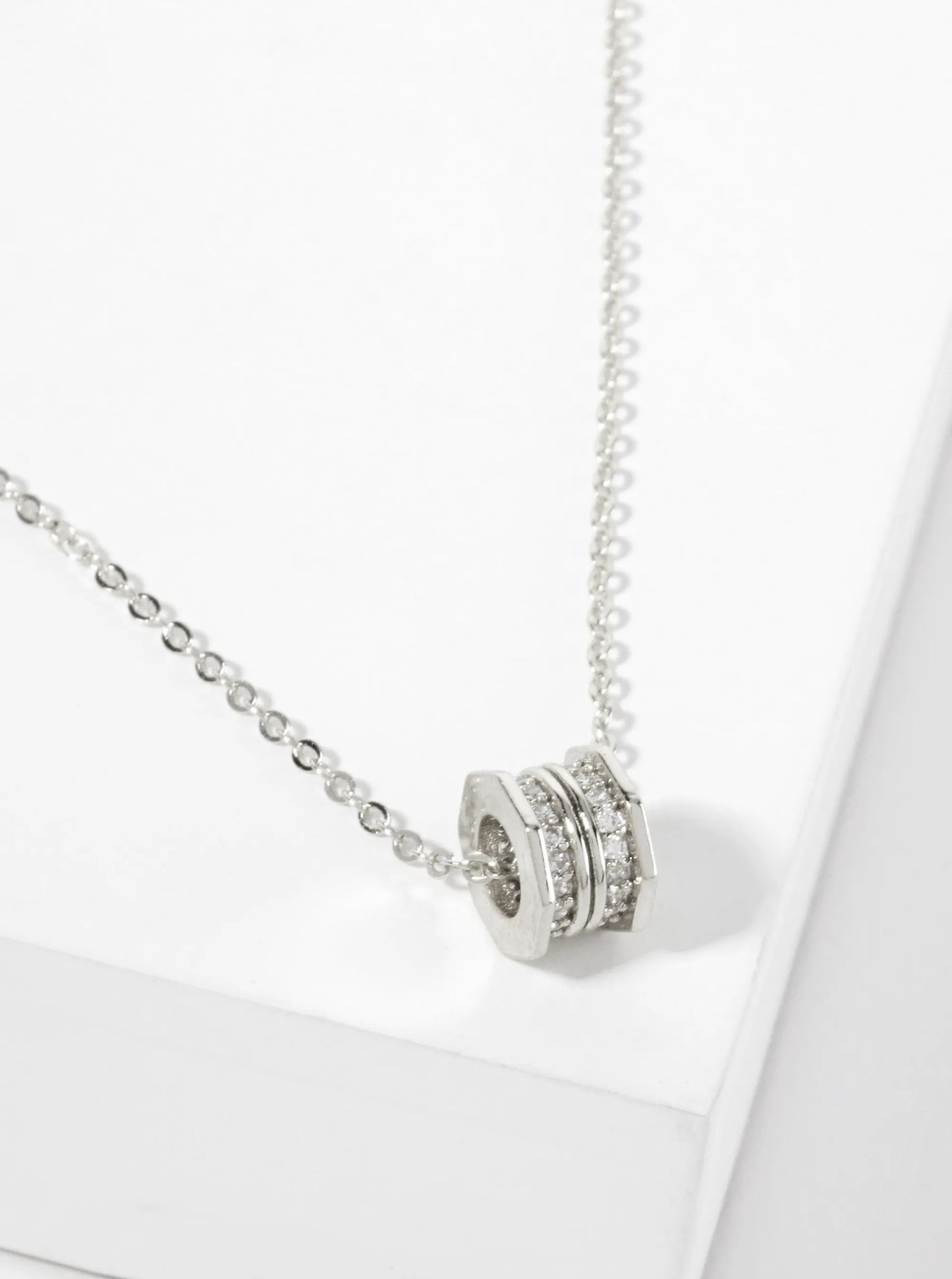 Pave-Set Cubic-Zirconia Octagon Wheel Charm Pendant 18K-Gold-Dipped Necklace