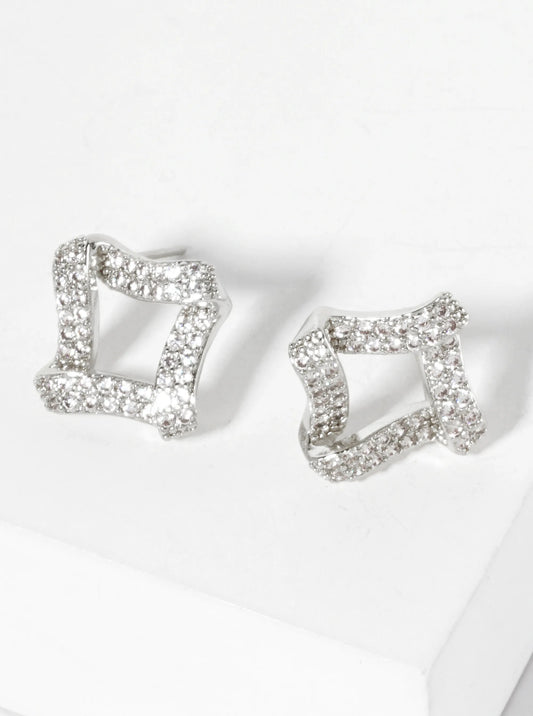 Pave-Set Cubic-Zirconia Rhombus-Shaped 16mm 18K-Gold-Dipped Stud Earrings
