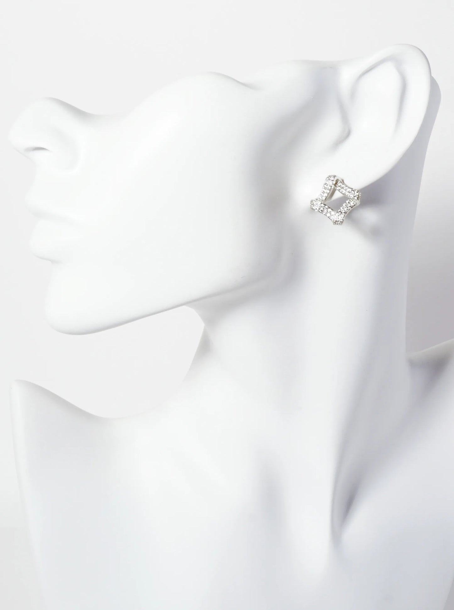 Pave-Set Cubic-Zirconia Rhombus-Shaped 16mm 18K-Gold-Dipped Stud Earrings