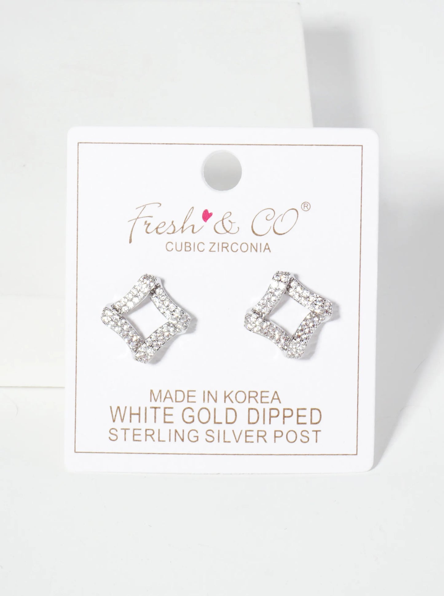 Pave-Set Cubic-Zirconia Rhombus-Shaped 16mm 18K-Gold-Dipped Stud Earrings