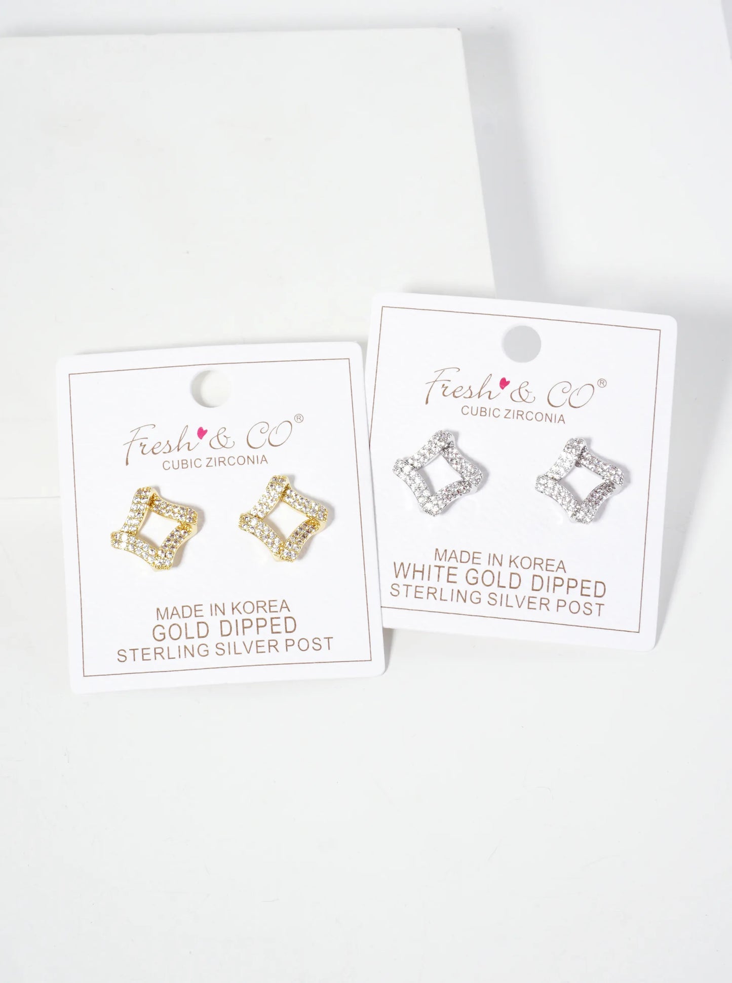 Pave-Set Cubic-Zirconia Rhombus-Shaped 16mm 18K-Gold-Dipped Stud Earrings