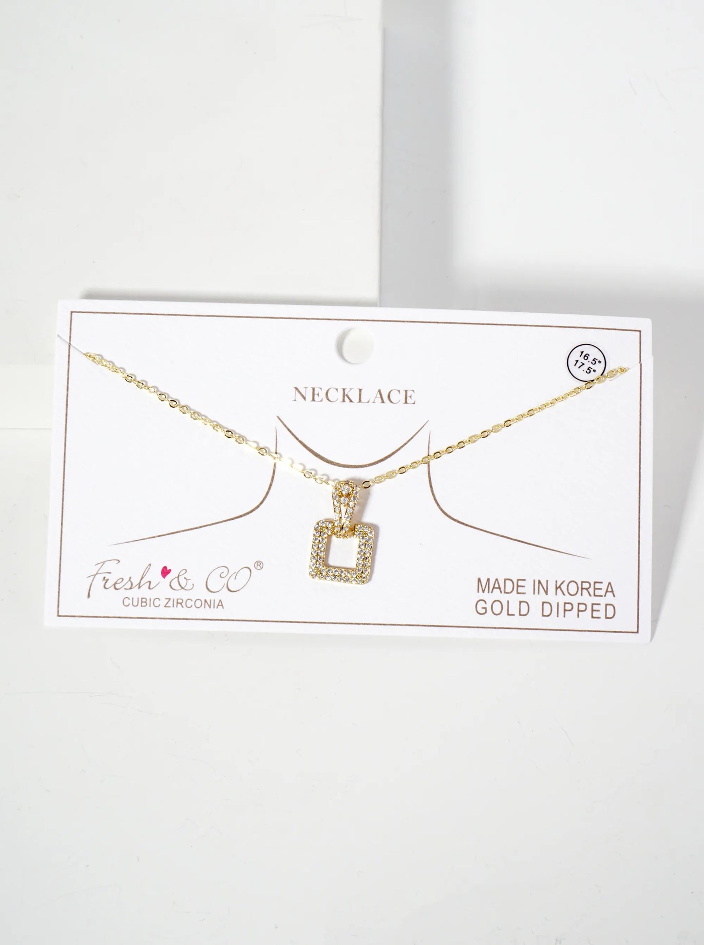 Pave-Set Cubic-Zirconia Square Door-Knocker Pendant 18K-Gold-Dipped Brass Necklace