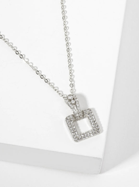 Pave-Set Cubic-Zirconia Square Door-Knocker Pendant 18K-Gold-Dipped Brass Necklace