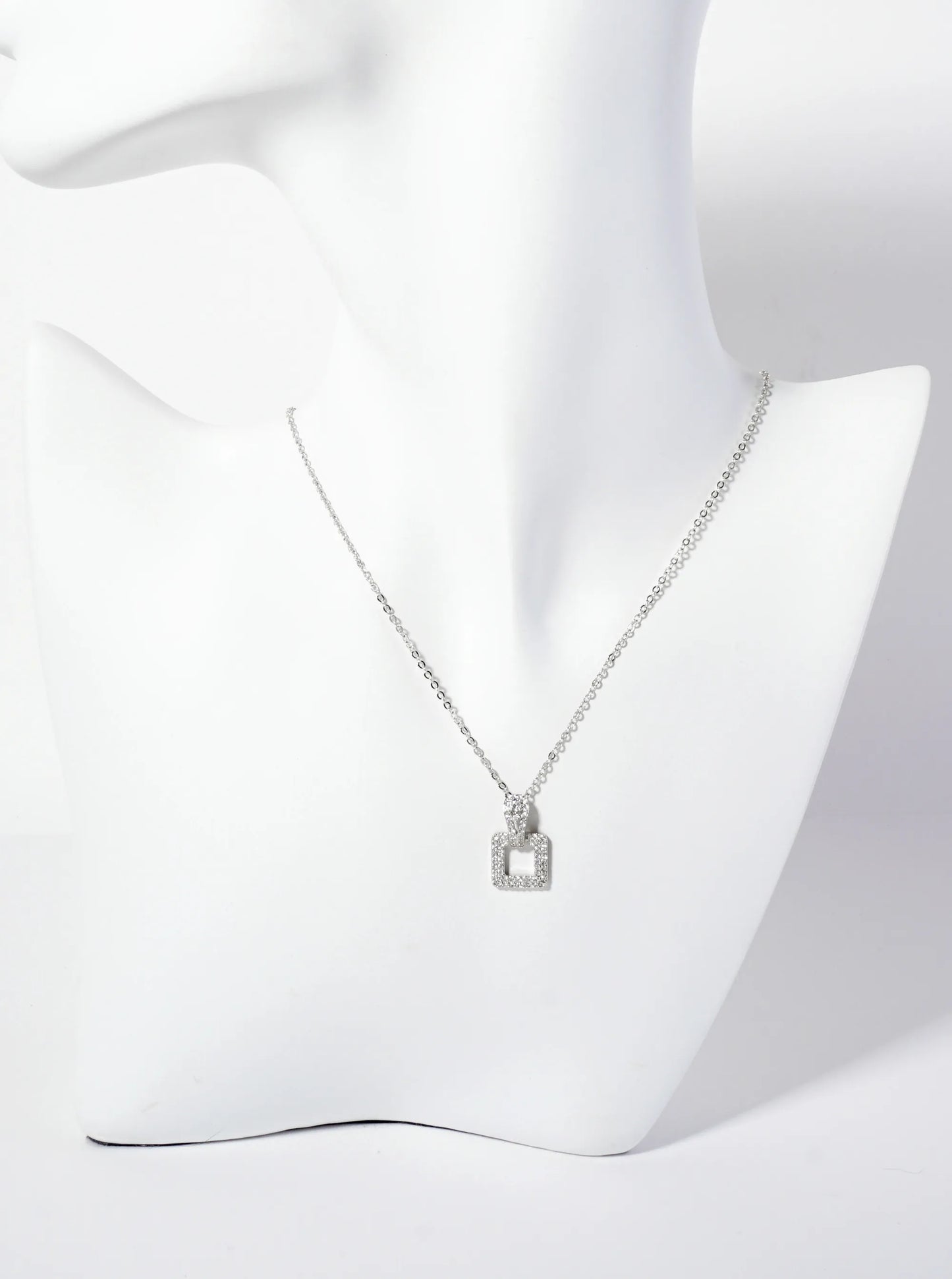 Pave-Set Cubic-Zirconia Square Door-Knocker Pendant 18K-Gold-Dipped Brass Necklace