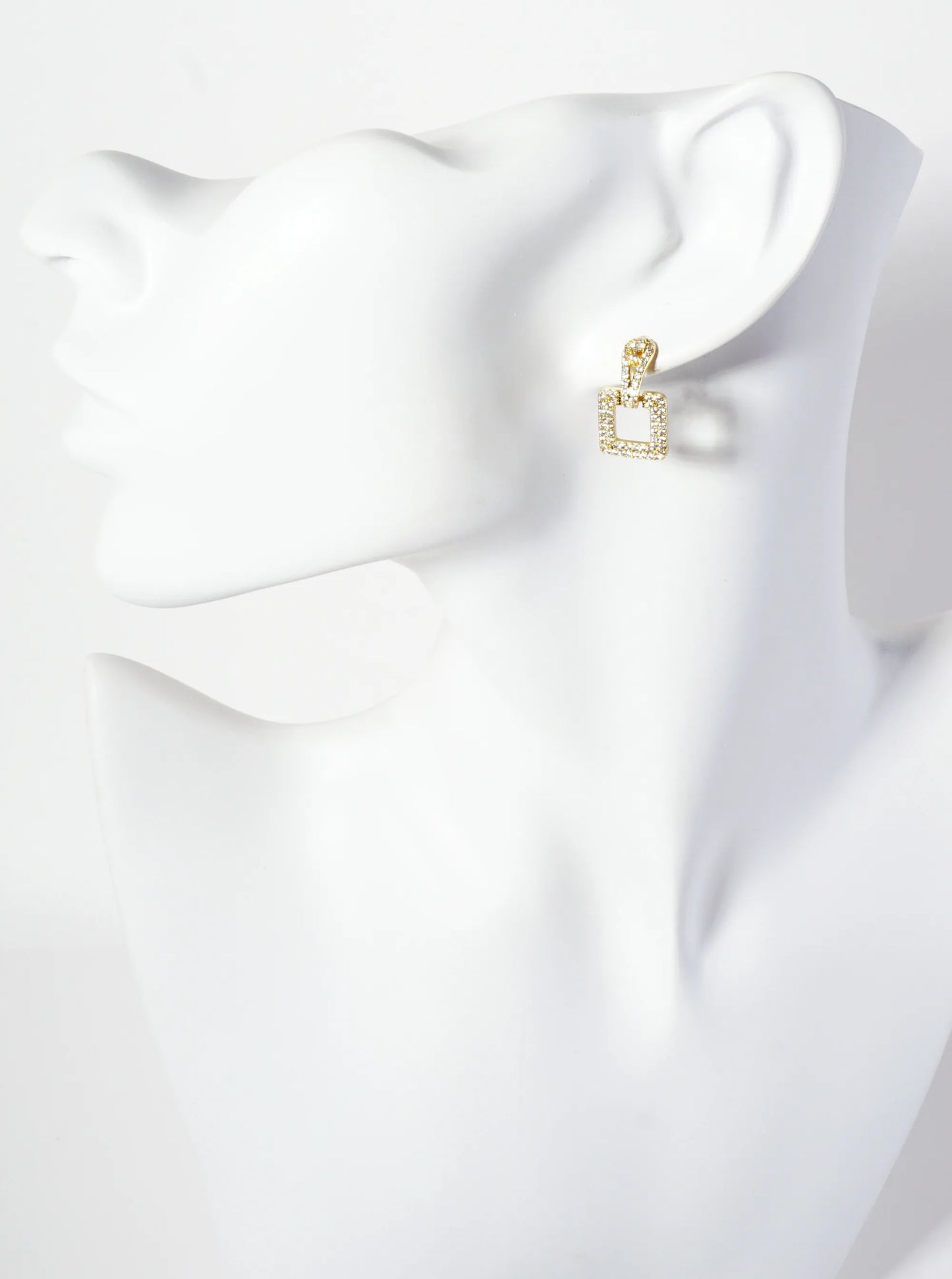 Pave-Set Cubic-Zirconia Square Doorknocker 18K-Gold-Dipped Dangle Post Earrings