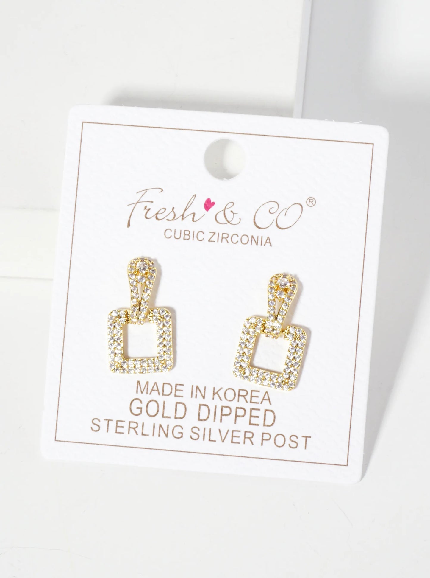 Pave-Set Cubic-Zirconia Square Doorknocker 18K-Gold-Dipped Dangle Post Earrings