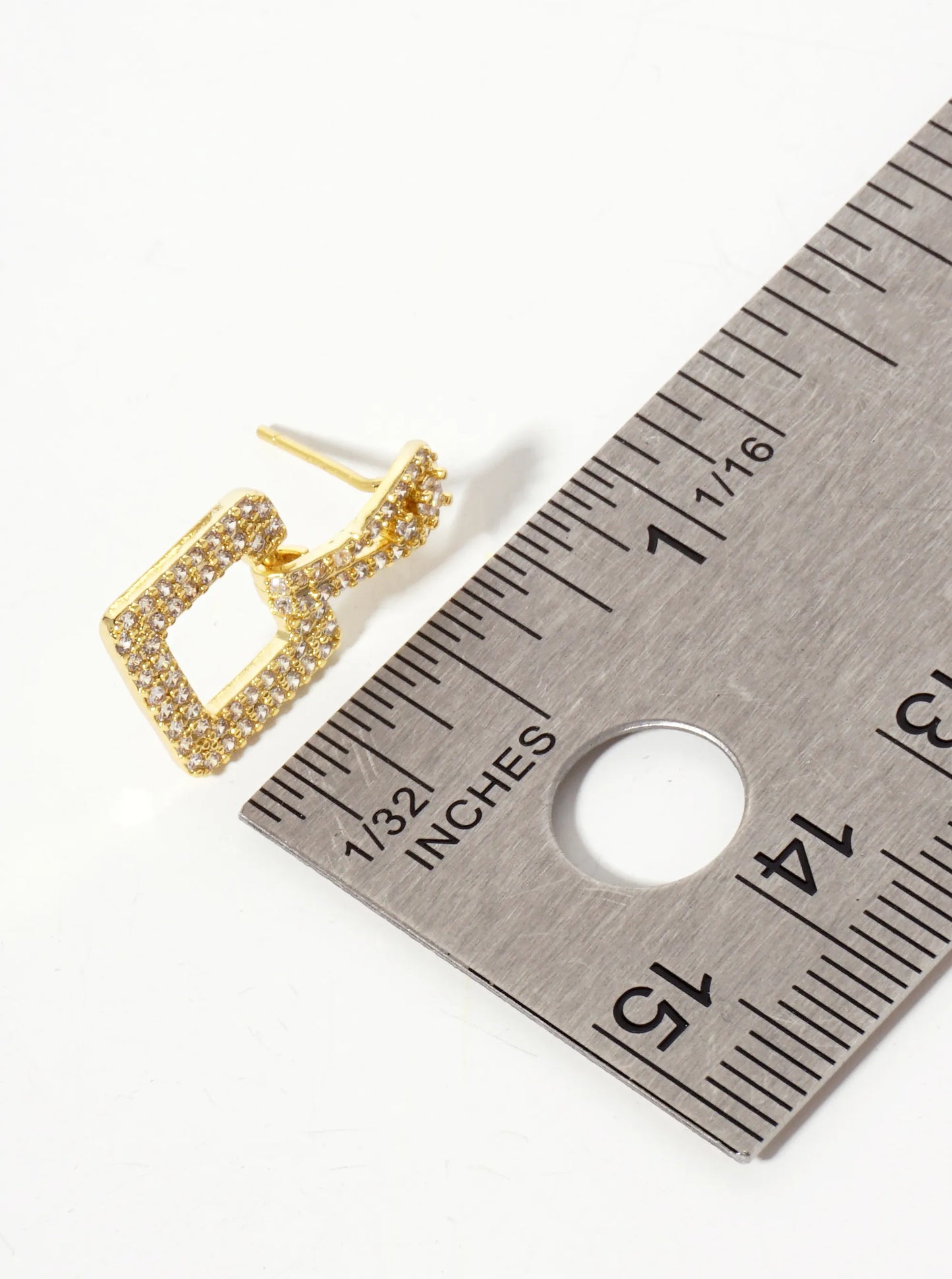Pave-Set Cubic-Zirconia Square Doorknocker 18K-Gold-Dipped Dangle Post Earrings