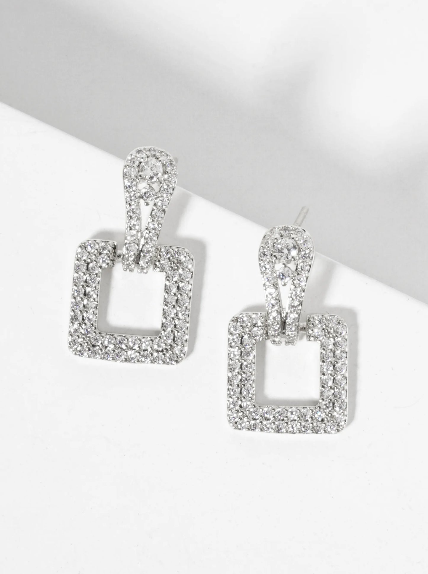 Pave-Set Cubic-Zirconia Square Doorknocker 18K-Gold-Dipped Dangle Post Earrings