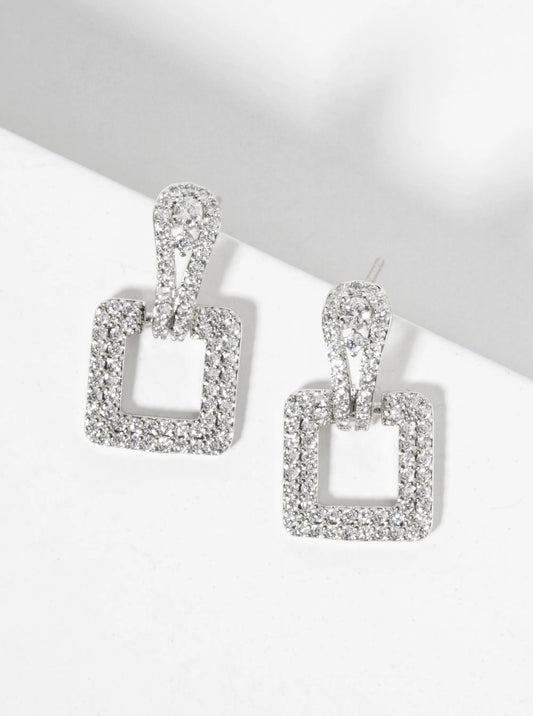 Pave-Set Cubic-Zirconia Square Doorknocker 18K-Gold-Dipped Dangle Post Earrings