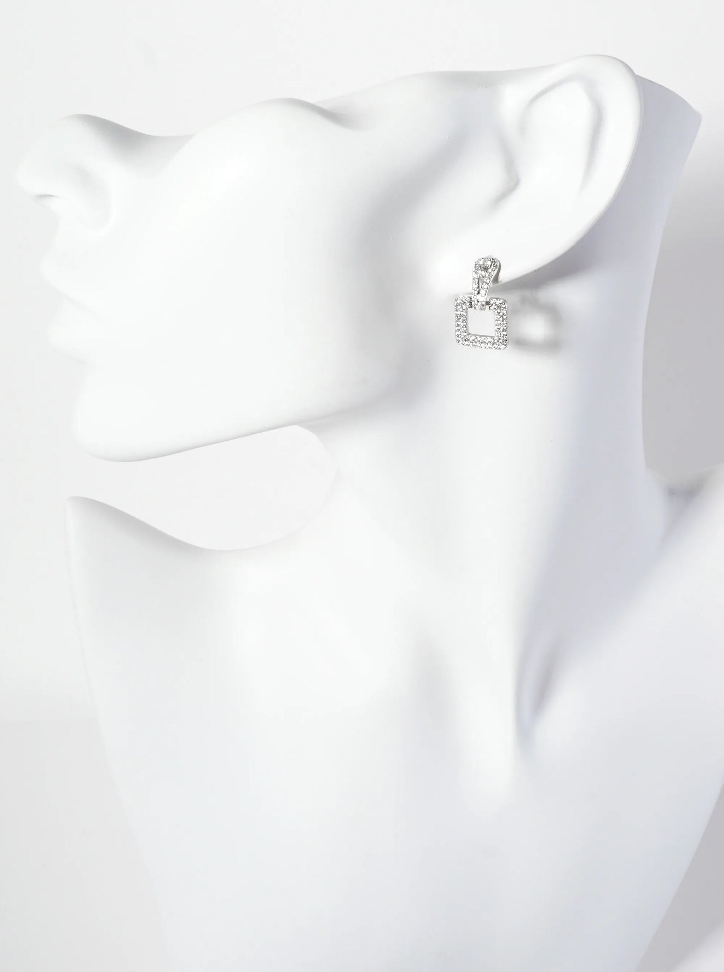 Pave-Set Cubic-Zirconia Square Doorknocker 18K-Gold-Dipped Dangle Post Earrings