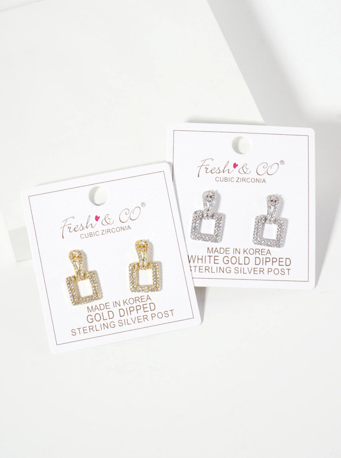 Pave-Set Cubic-Zirconia Square Doorknocker 18K-Gold-Dipped Dangle Post Earrings