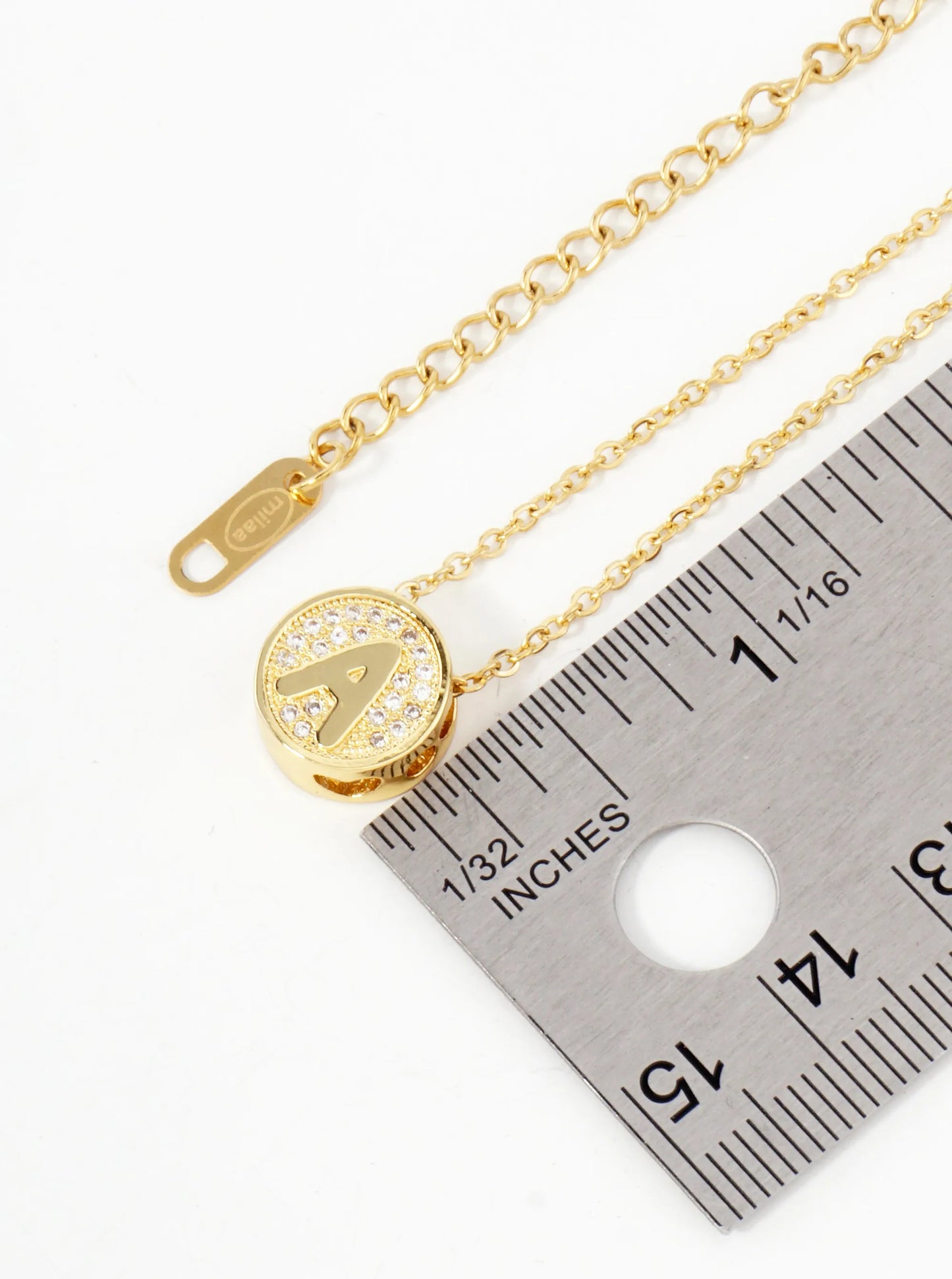 Pave-Set Cubic-Zirconia Stainless Steel Initial Letter Pendant Necklace