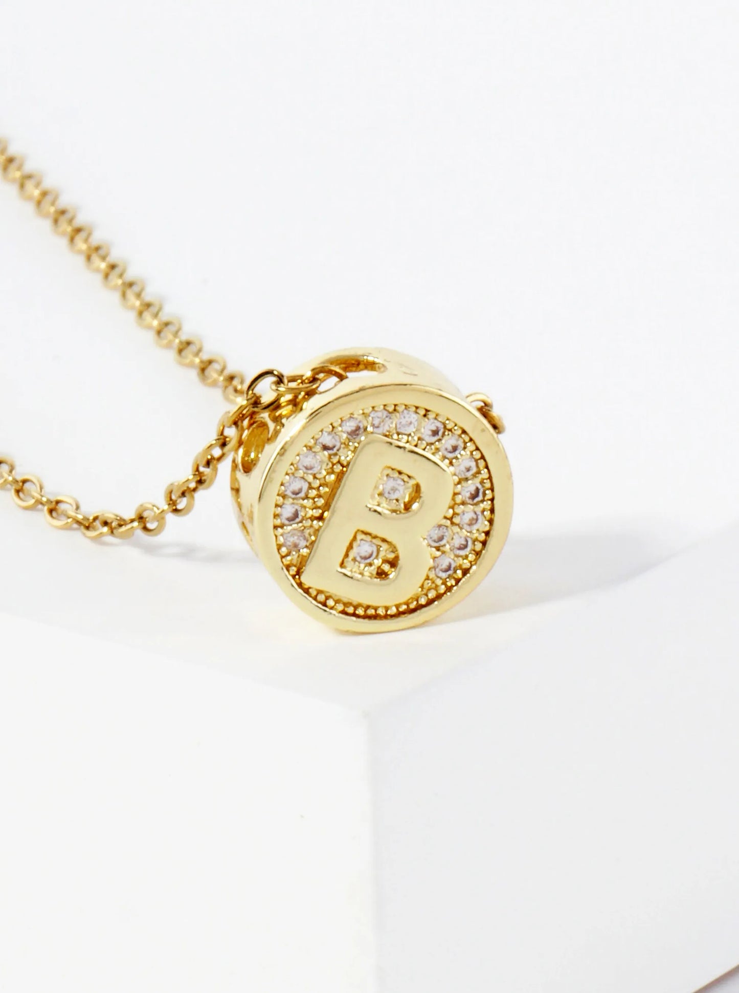 Pave-Set Cubic-Zirconia Stainless Steel Initial Letter Pendant Necklace