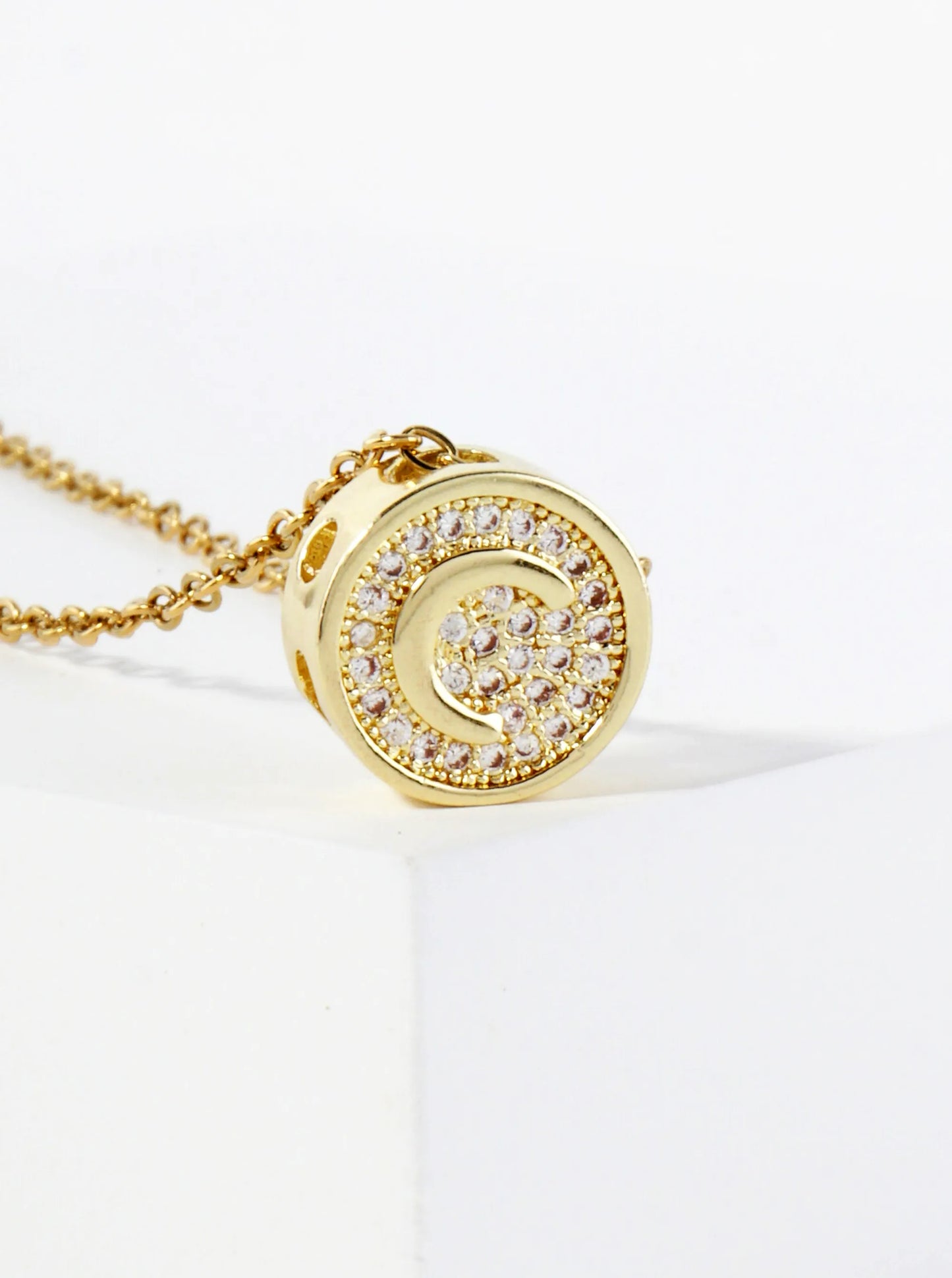 Pave-Set Cubic-Zirconia Stainless Steel Initial Letter Pendant Necklace