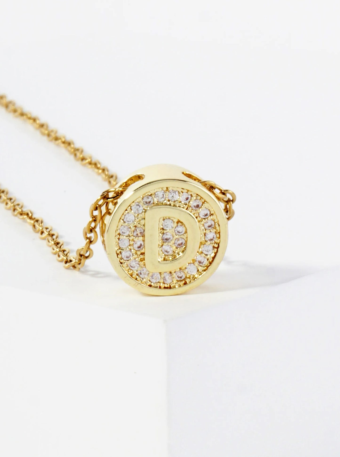 Pave-Set Cubic-Zirconia Stainless Steel Initial Letter Pendant Necklace