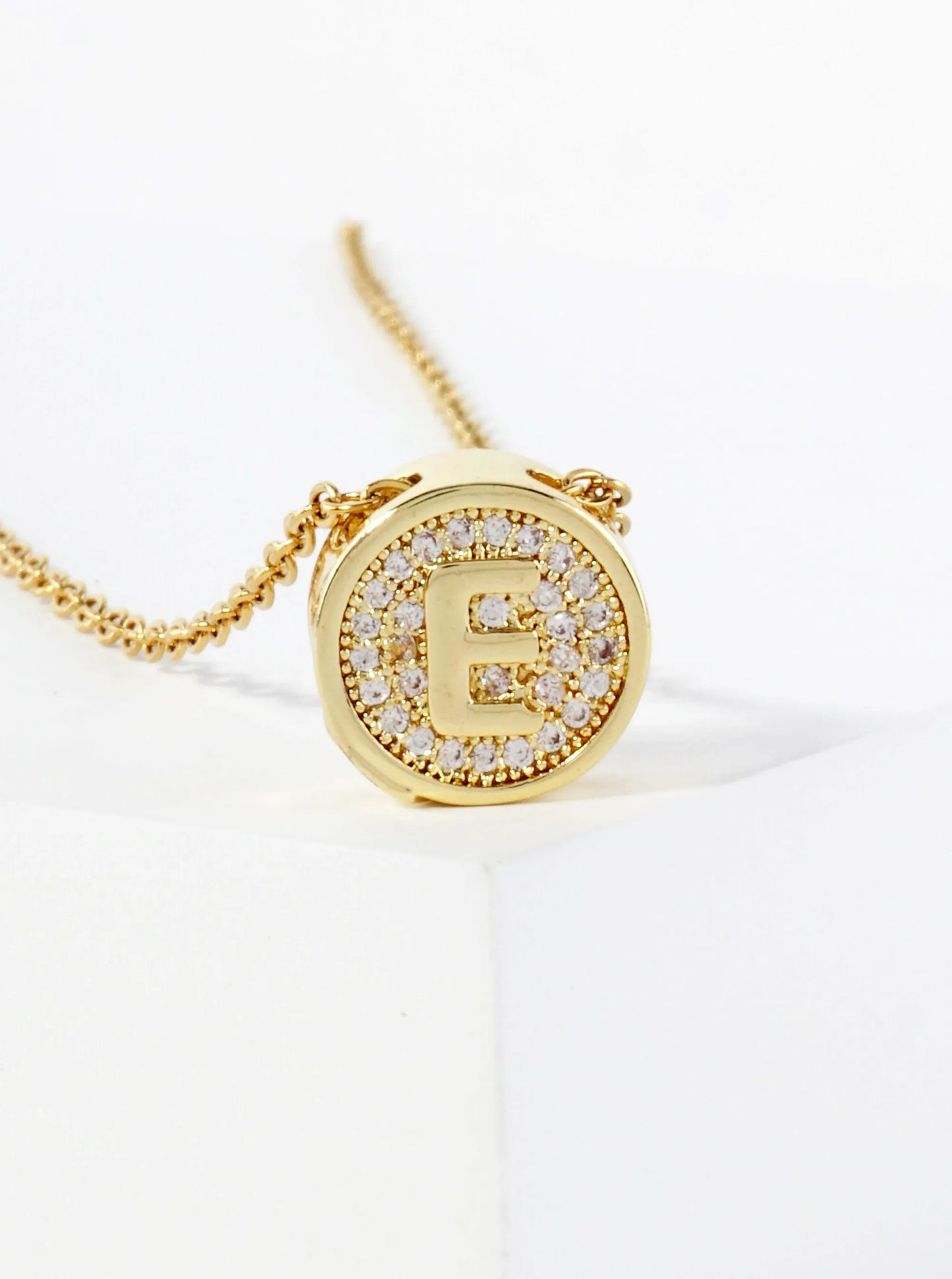 Pave-Set Cubic-Zirconia Stainless Steel Initial Letter Pendant Necklace