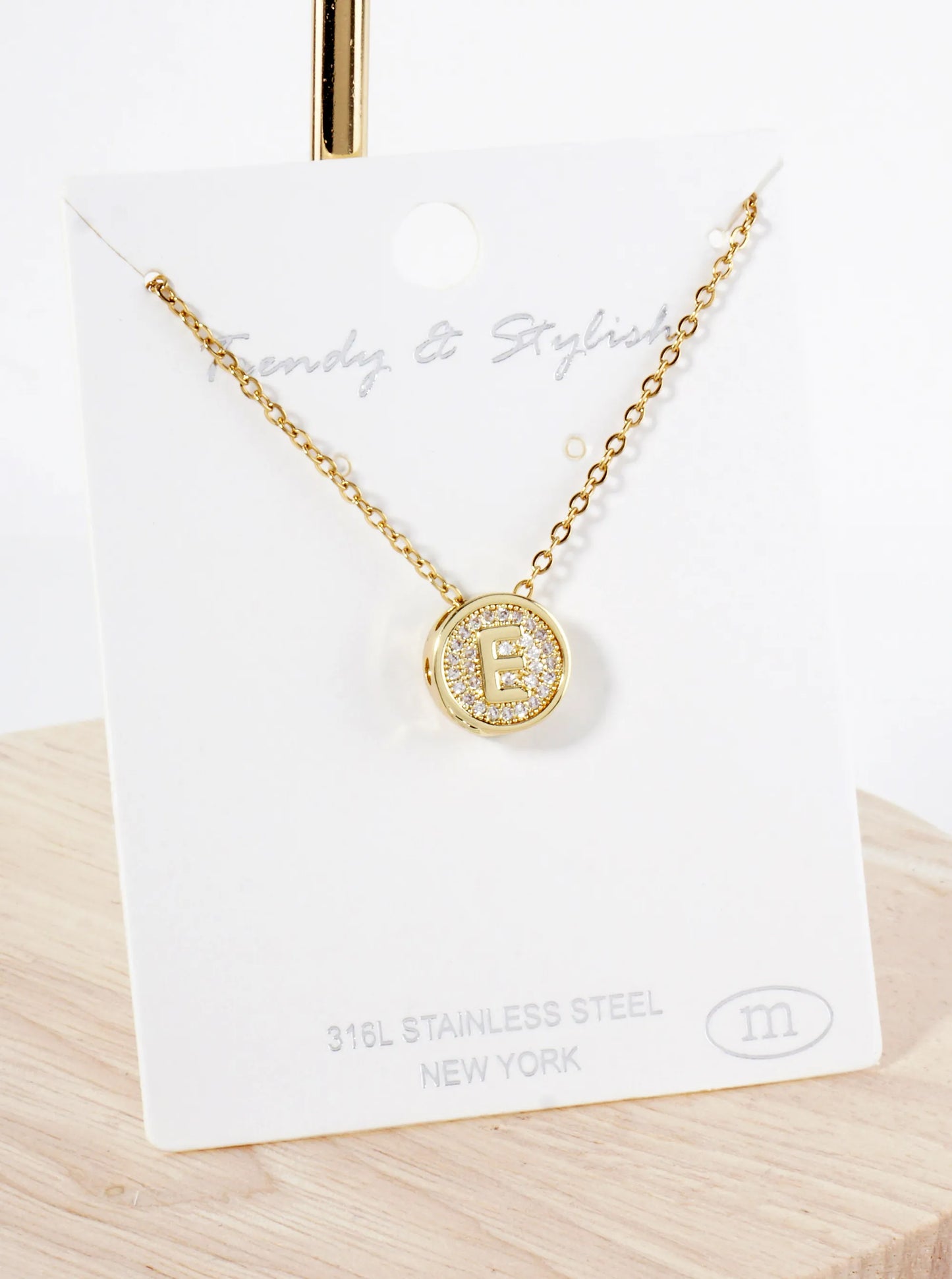 Pave-Set Cubic-Zirconia Stainless Steel Initial Letter Pendant Necklace