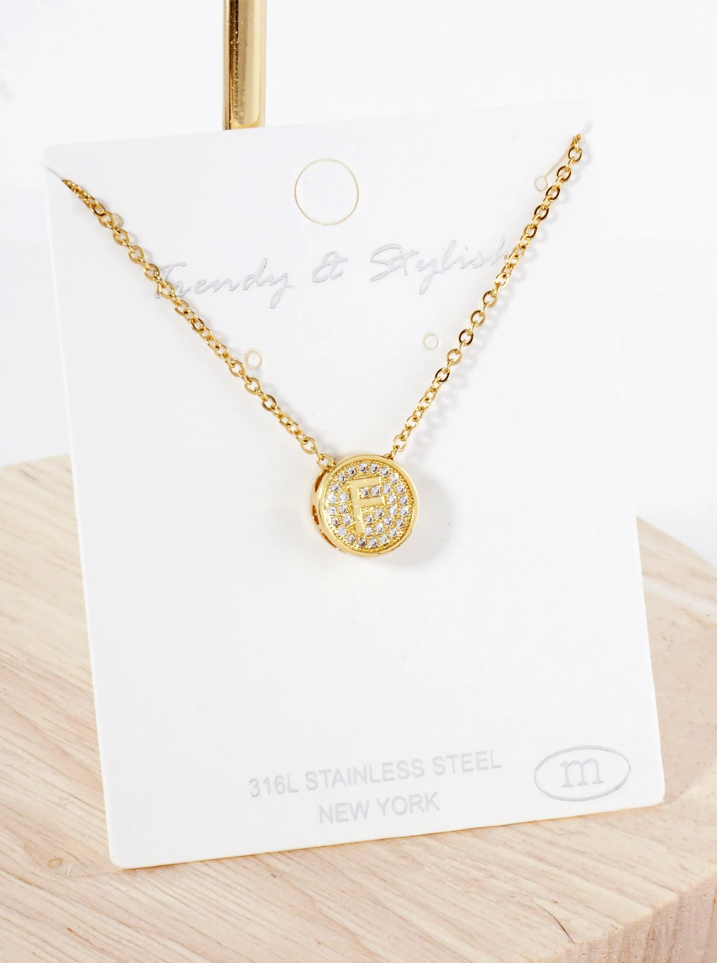Pave-Set Cubic-Zirconia Stainless Steel Initial Letter Pendant Necklace