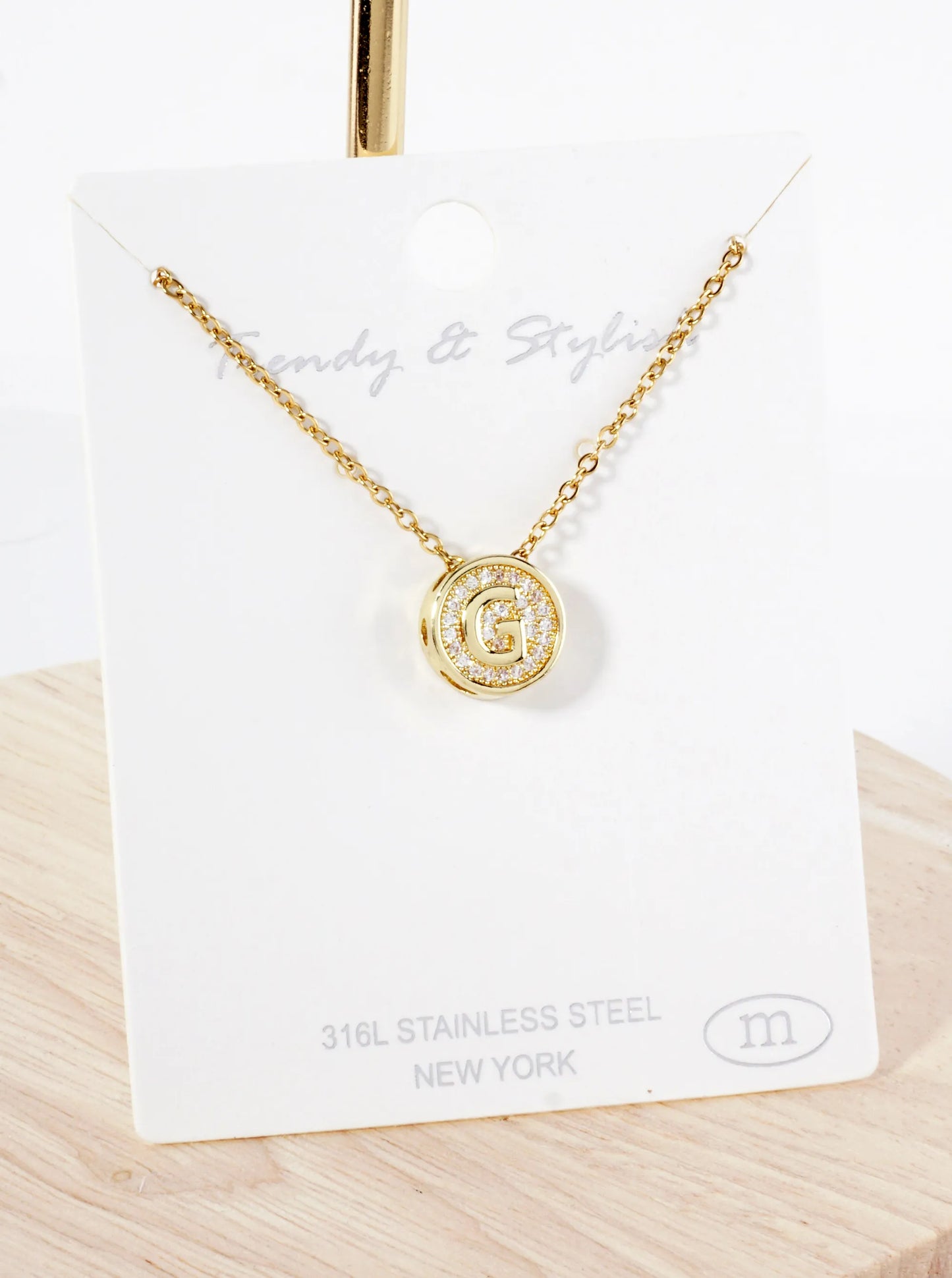 Pave-Set Cubic-Zirconia Stainless Steel Initial Letter Pendant Necklace