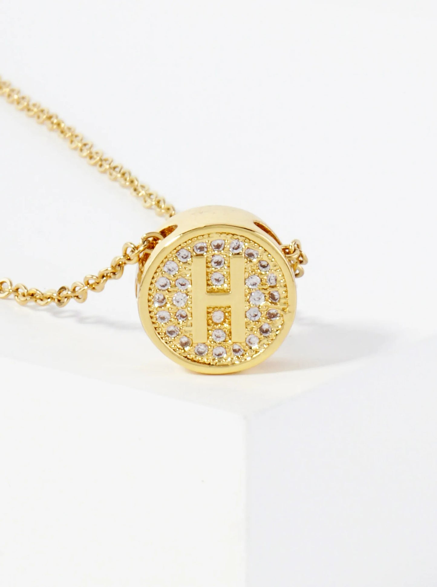 Pave-Set Cubic-Zirconia Stainless Steel Initial Letter Pendant Necklace