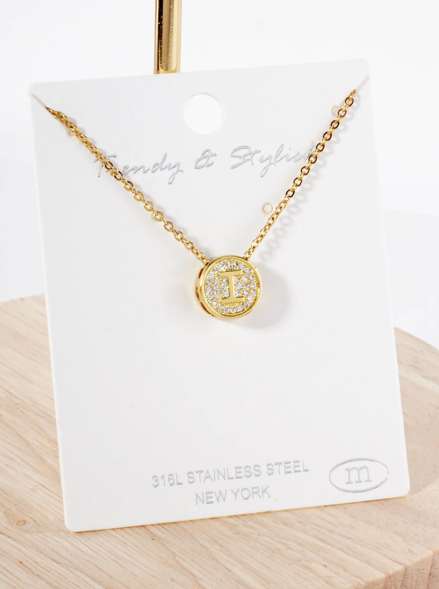 Pave-Set Cubic-Zirconia Stainless Steel Initial Letter Pendant Necklace
