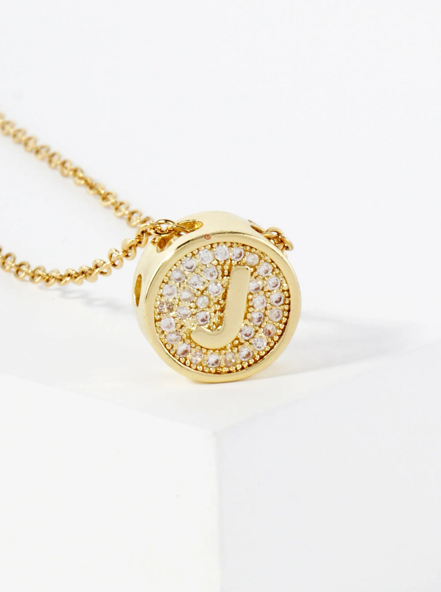 Pave-Set Cubic-Zirconia Stainless Steel Initial Letter Pendant Necklace