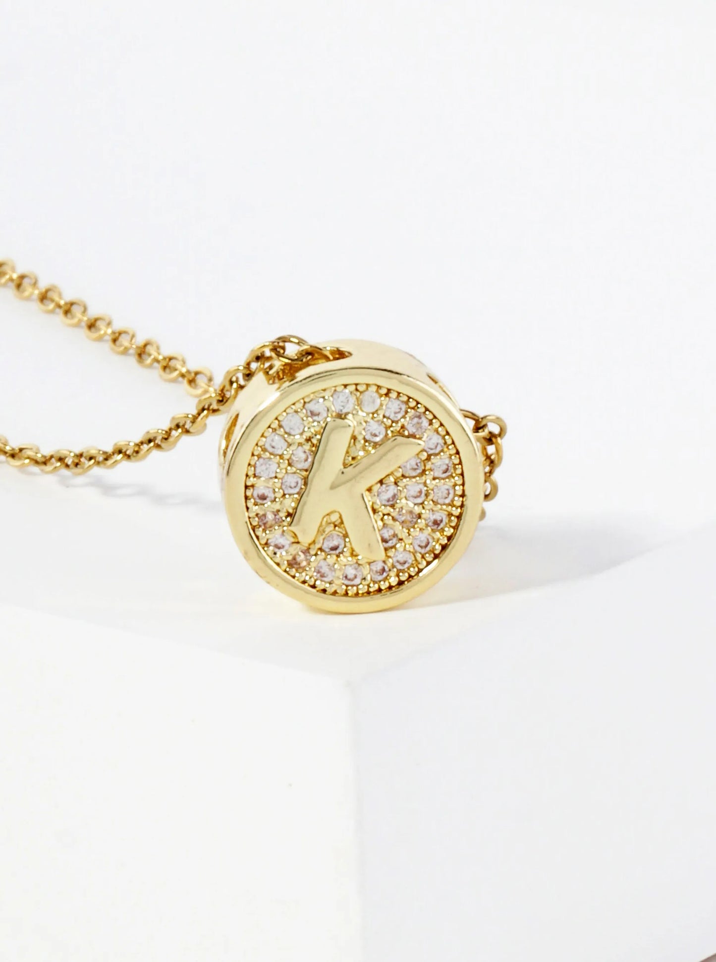 Pave-Set Cubic-Zirconia Stainless Steel Initial Letter Pendant Necklace