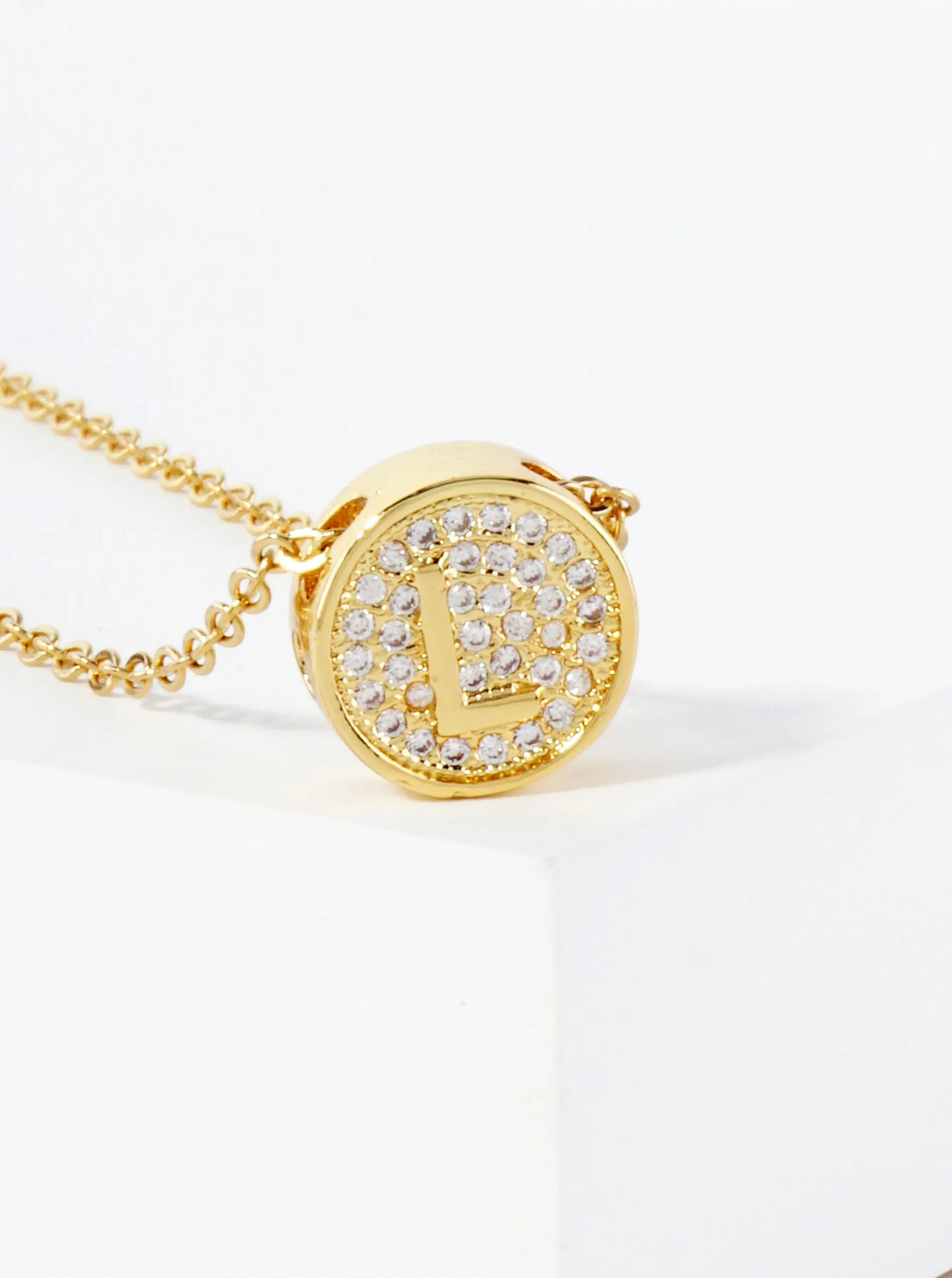 Pave-Set Cubic-Zirconia Stainless Steel Initial Letter Pendant Necklace