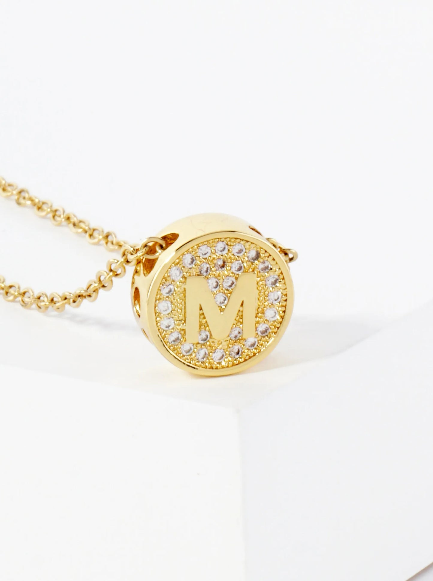 Pave-Set Cubic-Zirconia Stainless Steel Initial Letter Pendant Necklace