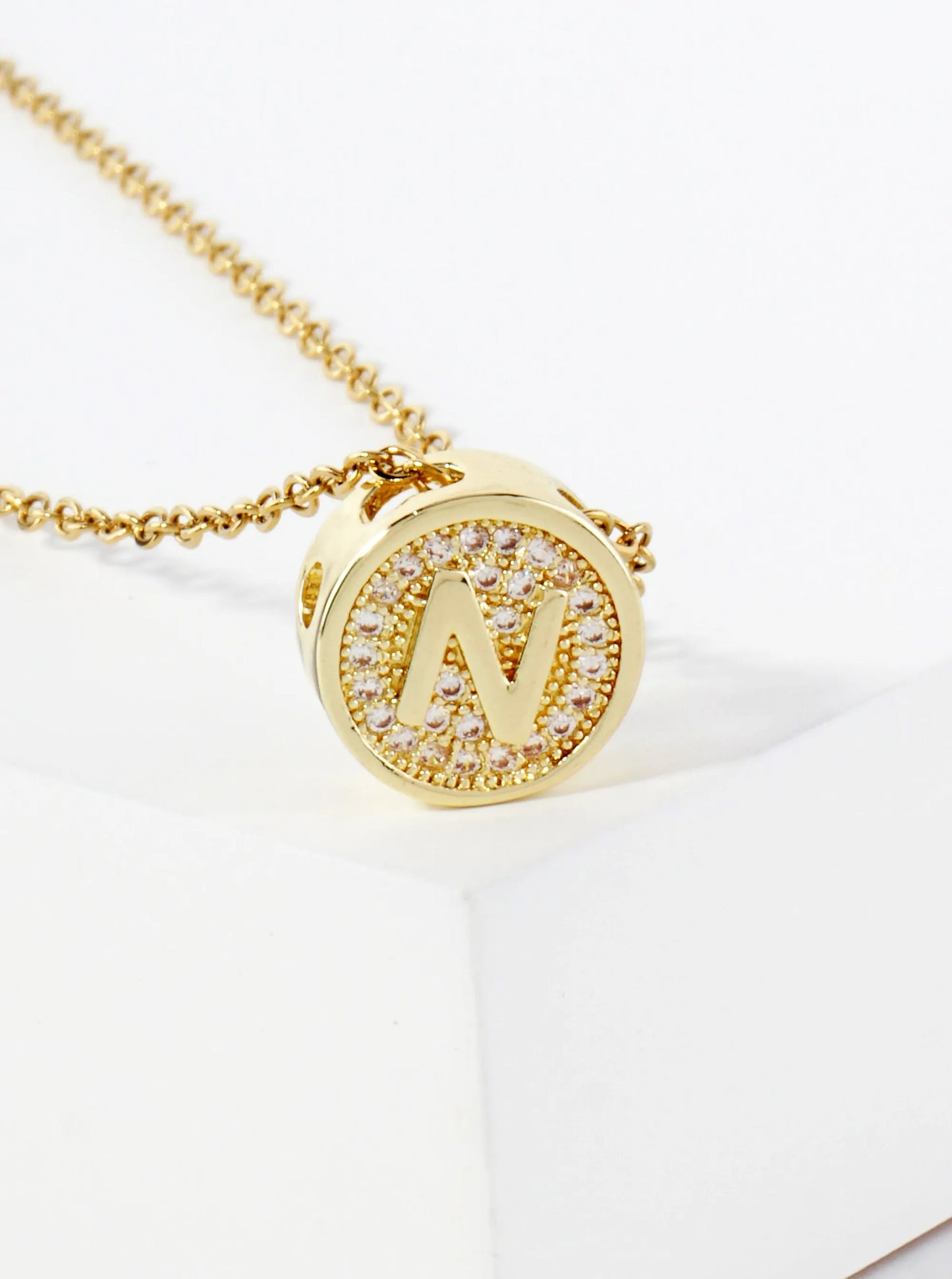 Pave-Set Cubic-Zirconia Stainless Steel Initial Letter Pendant Necklace