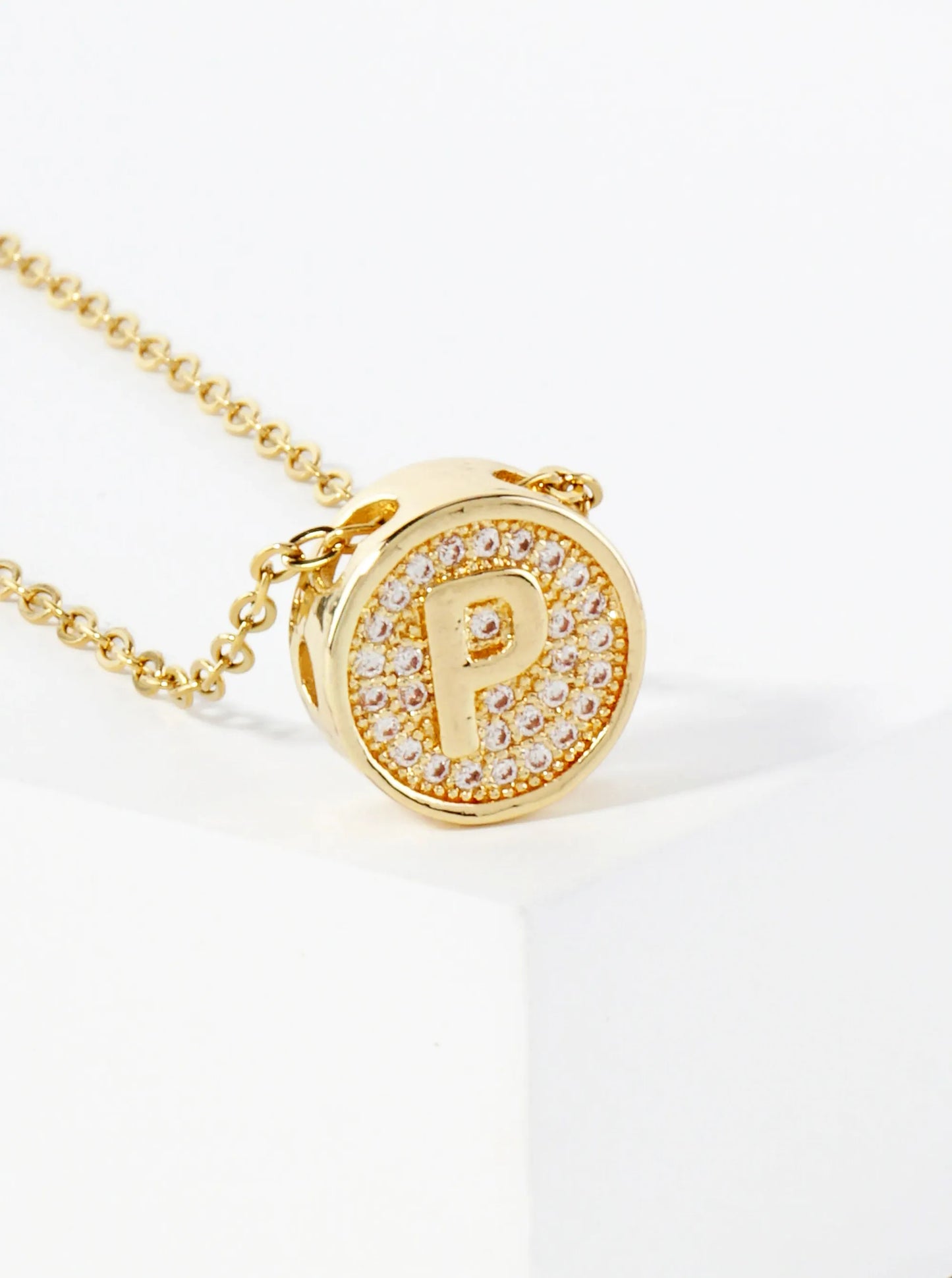 Pave-Set Cubic-Zirconia Stainless Steel Initial Letter Pendant Necklace