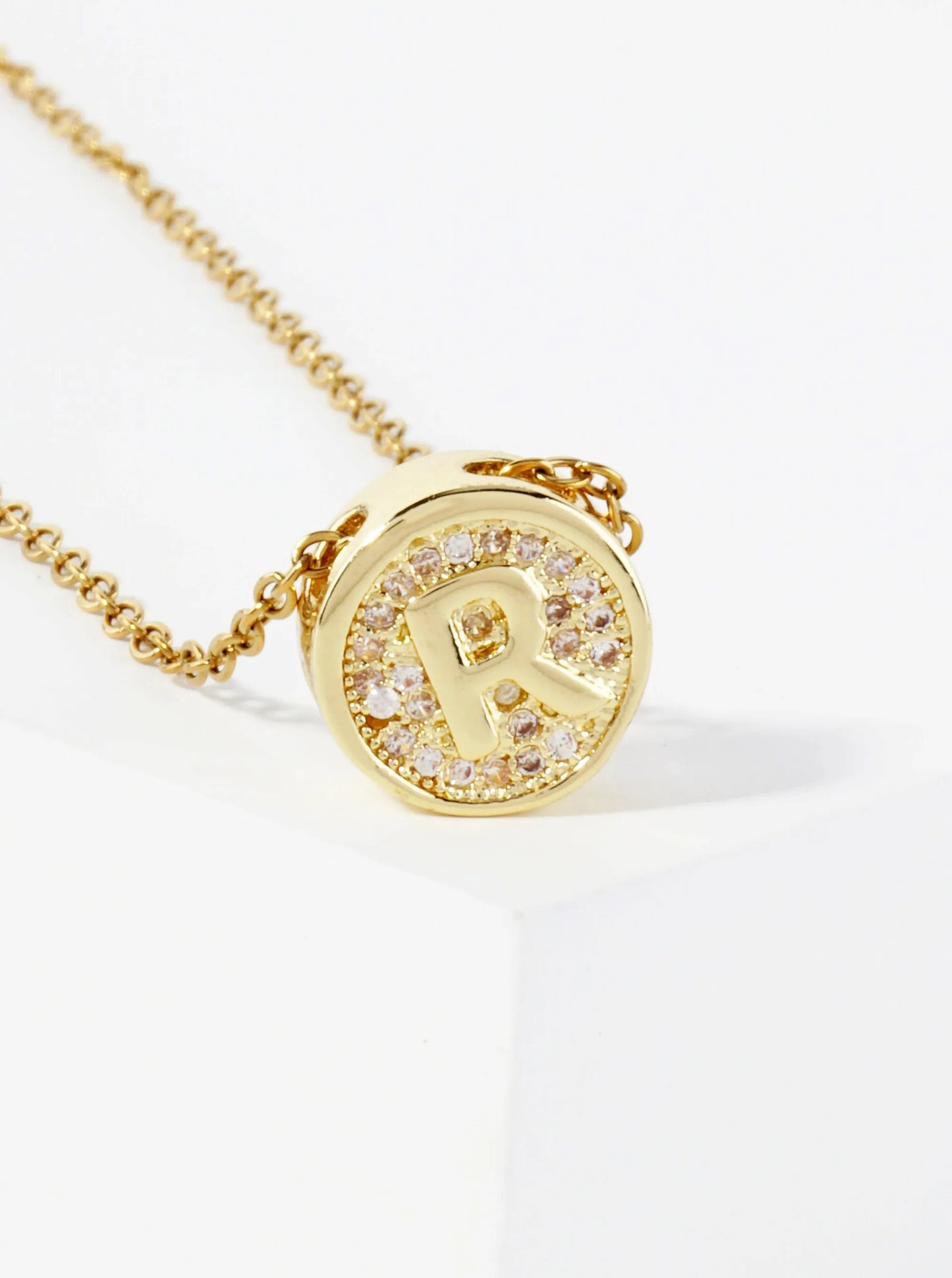 Pave-Set Cubic-Zirconia Stainless Steel Initial Letter Pendant Necklace