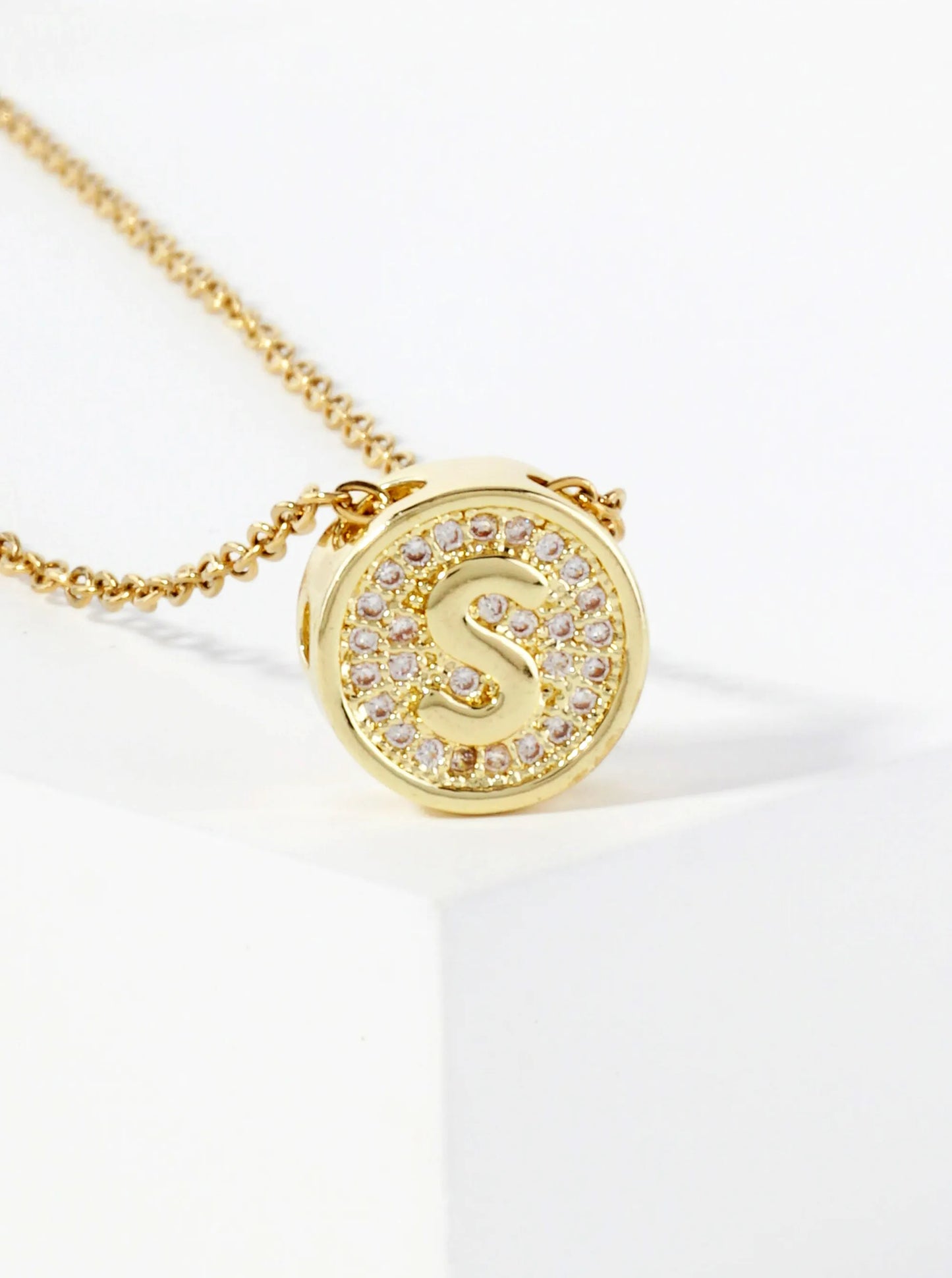 Pave-Set Cubic-Zirconia Stainless Steel Initial Letter Pendant Necklace