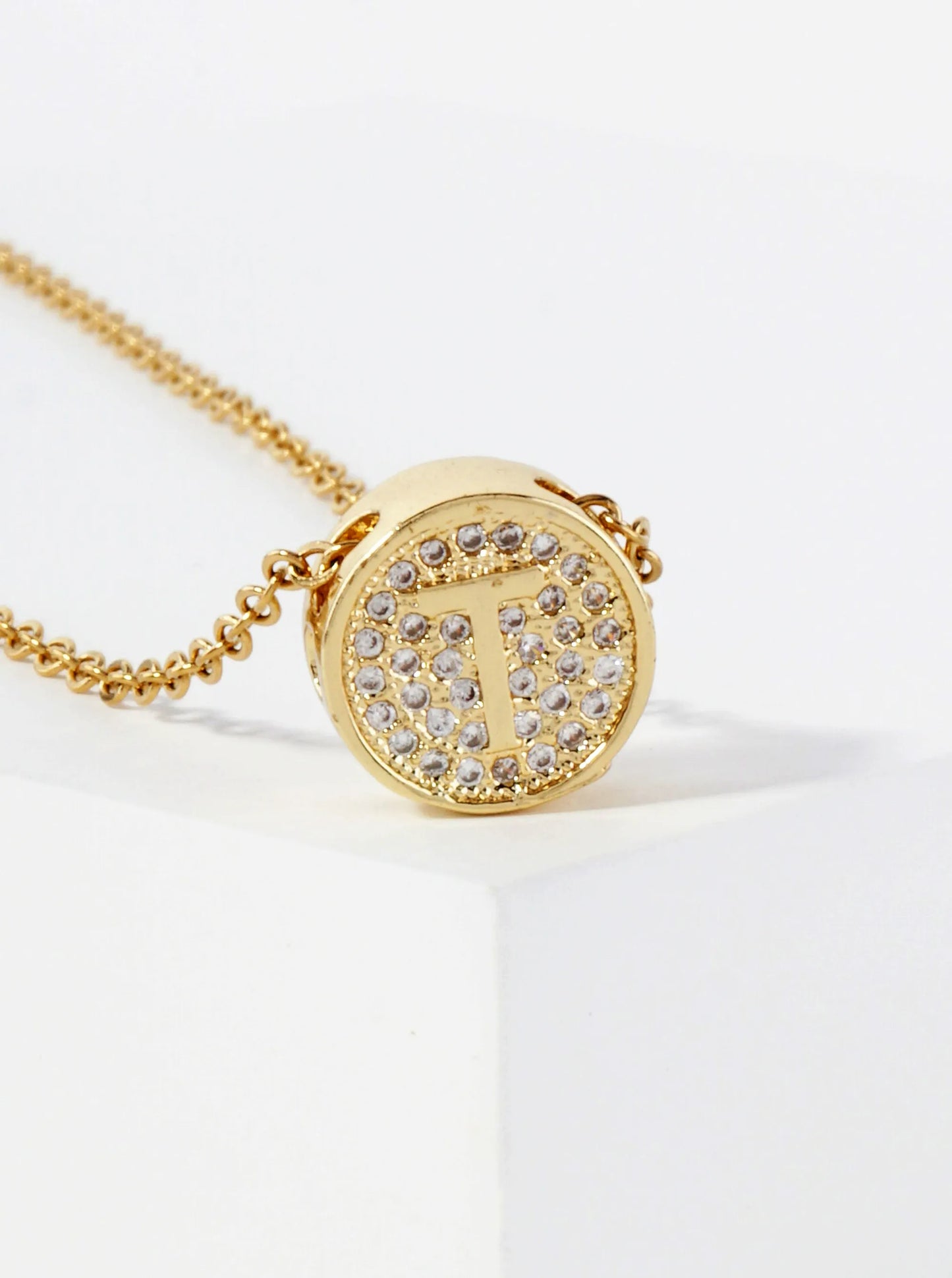 Pave-Set Cubic-Zirconia Stainless Steel Initial Letter Pendant Necklace