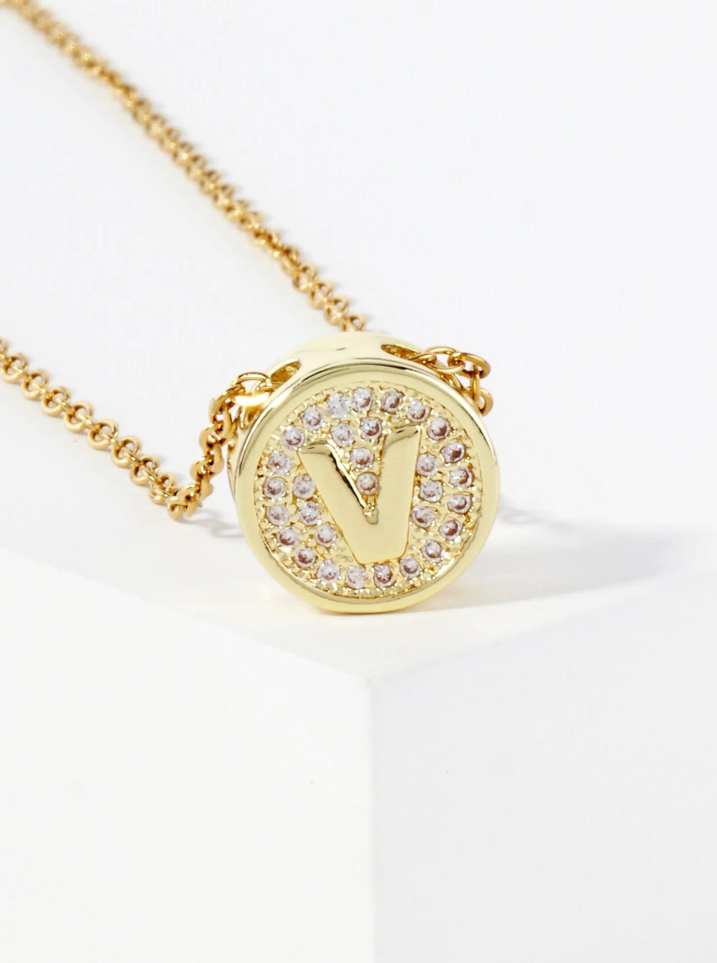 Pave-Set Cubic-Zirconia Stainless Steel Initial Letter Pendant Necklace