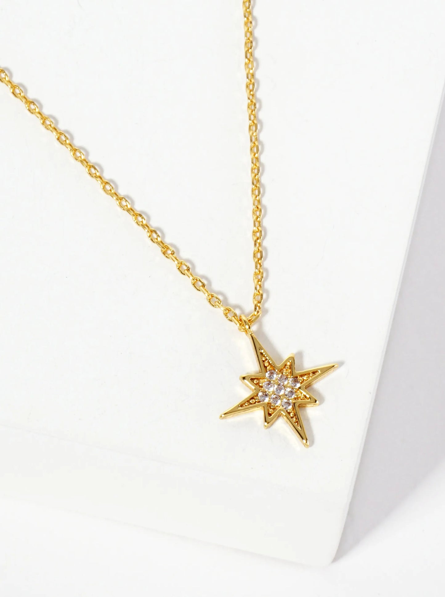 Pave-Set Cubic-Zirconia Starburst Pendant 18K-Gold-Dipped Necklace
