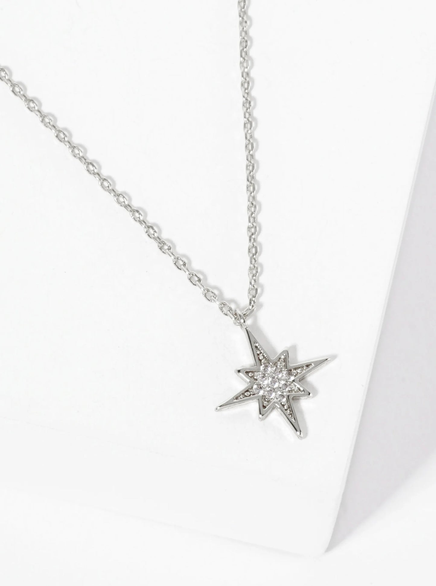 Pave-Set Cubic-Zirconia Starburst Pendant 18K-Gold-Dipped Necklace